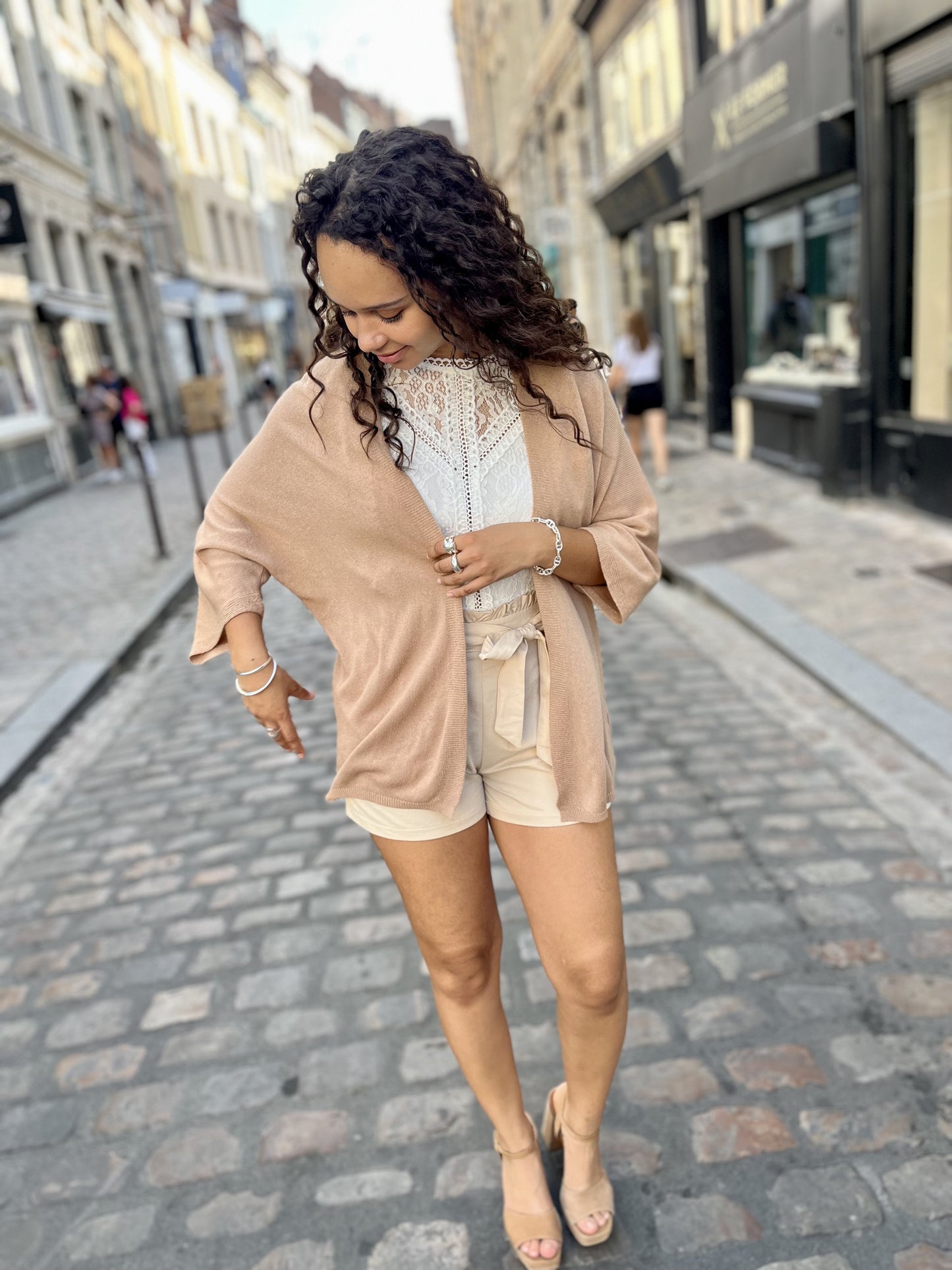 Gilet en maille fine à manche ¾ CAMEL
