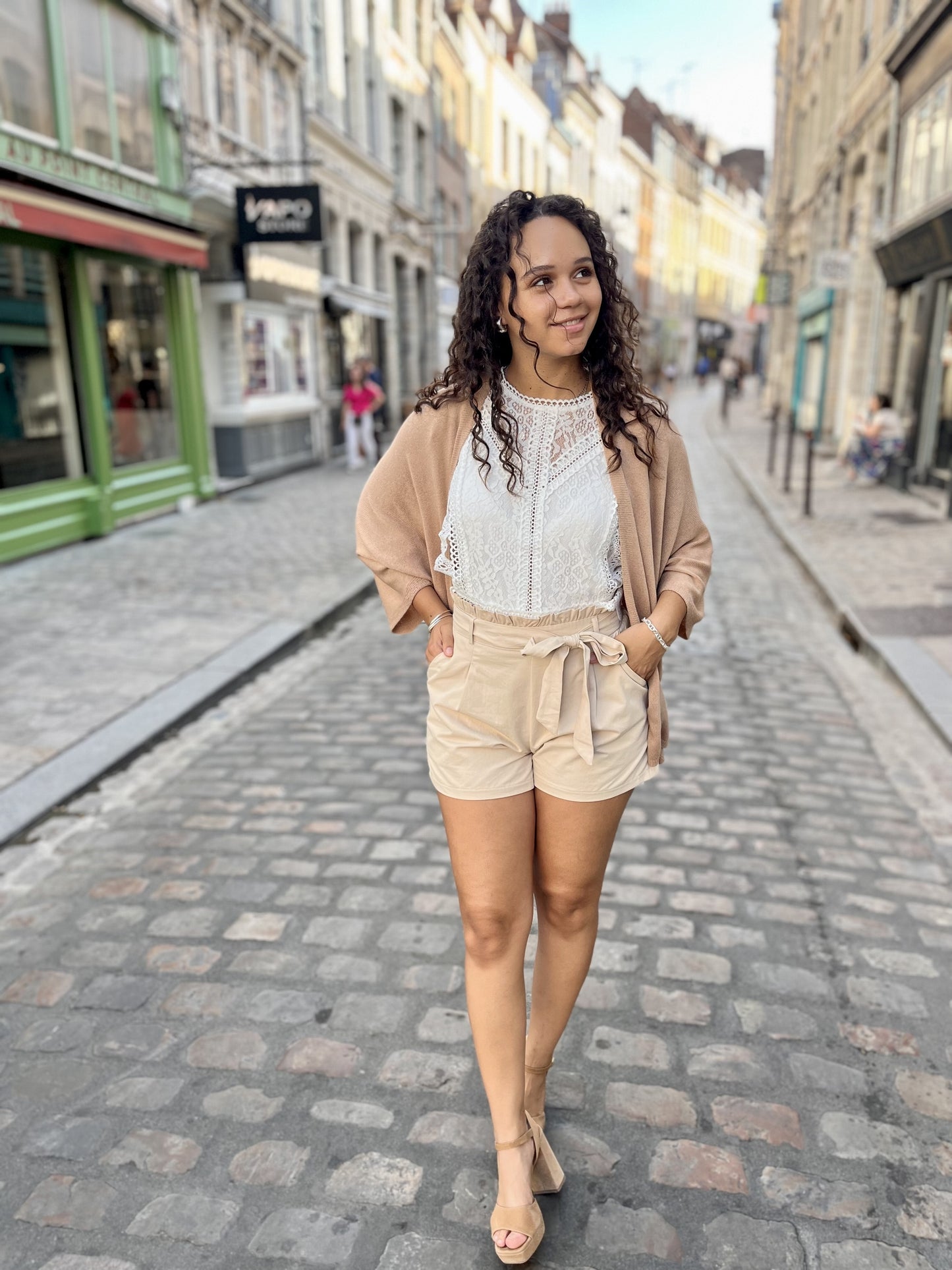 Gilet en maille fine à manche ¾ CAMEL