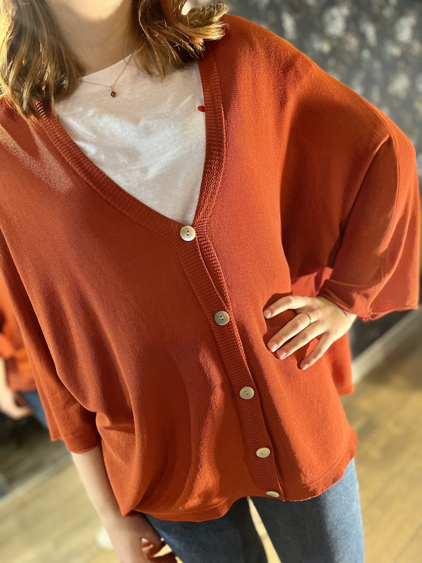 Gilet en maille fine à manche ¾ CORAIL