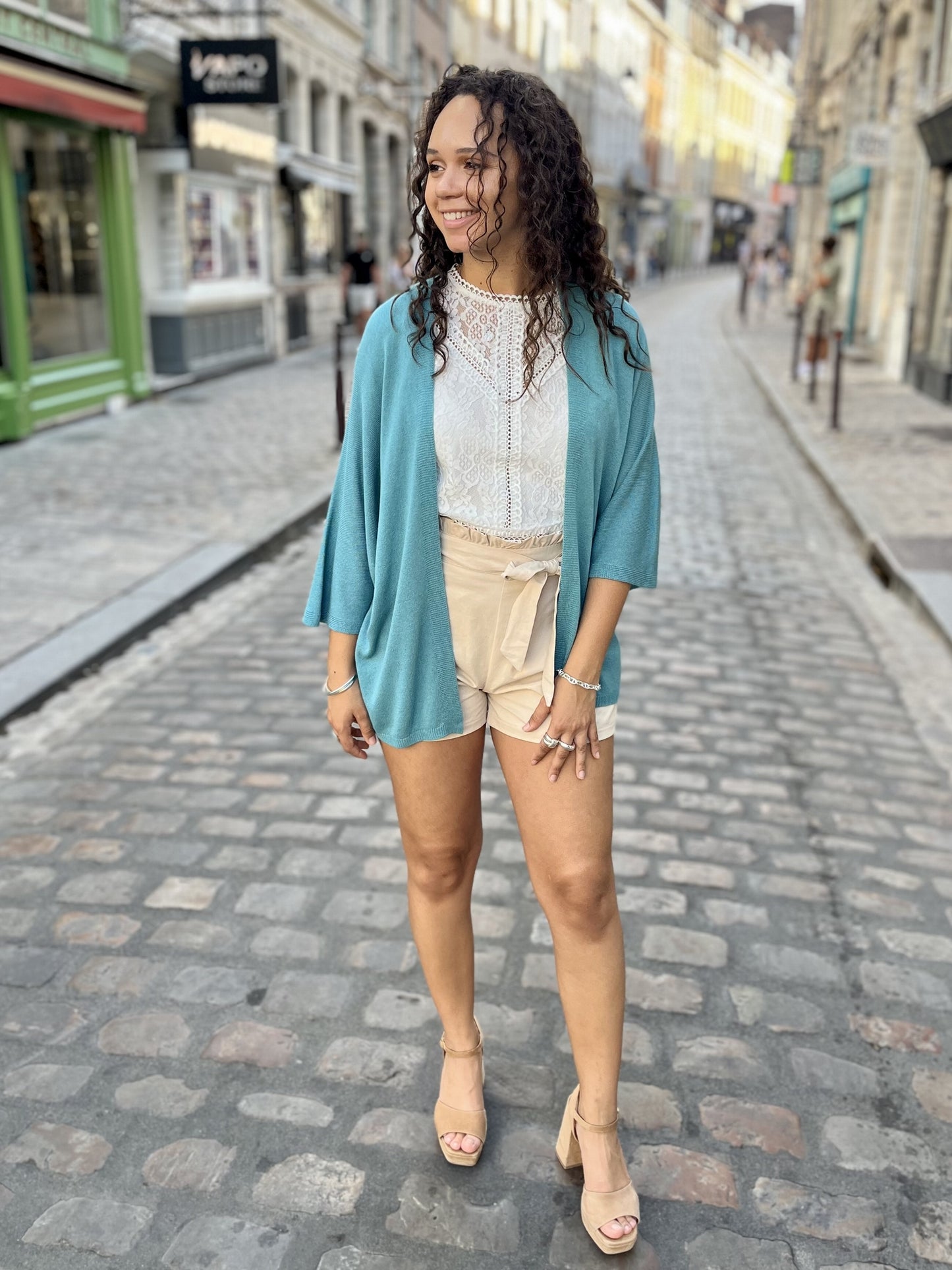Gilet en maille fine à manche ¾ PAON
