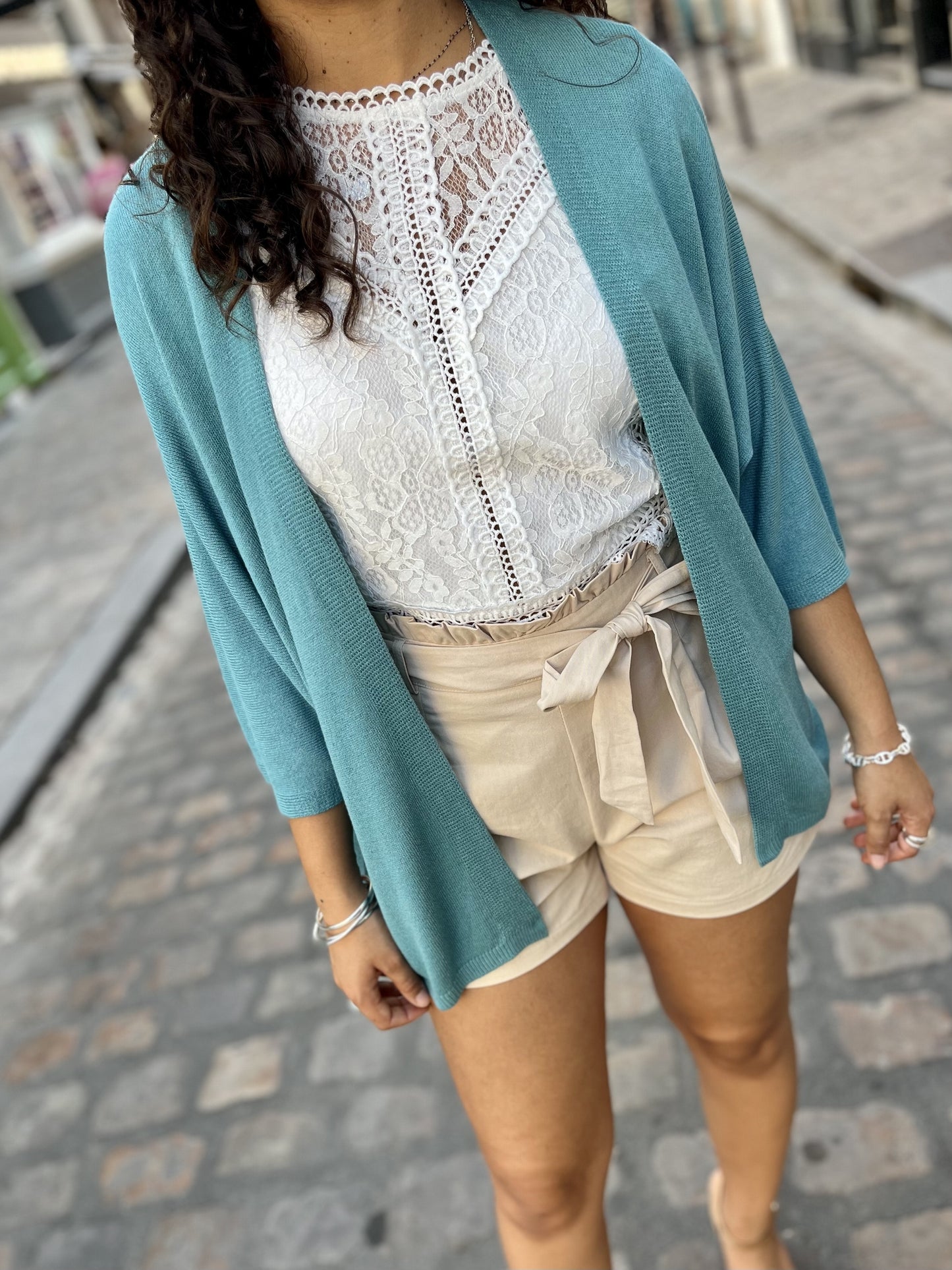 Gilet en maille fine à manche ¾ PAON