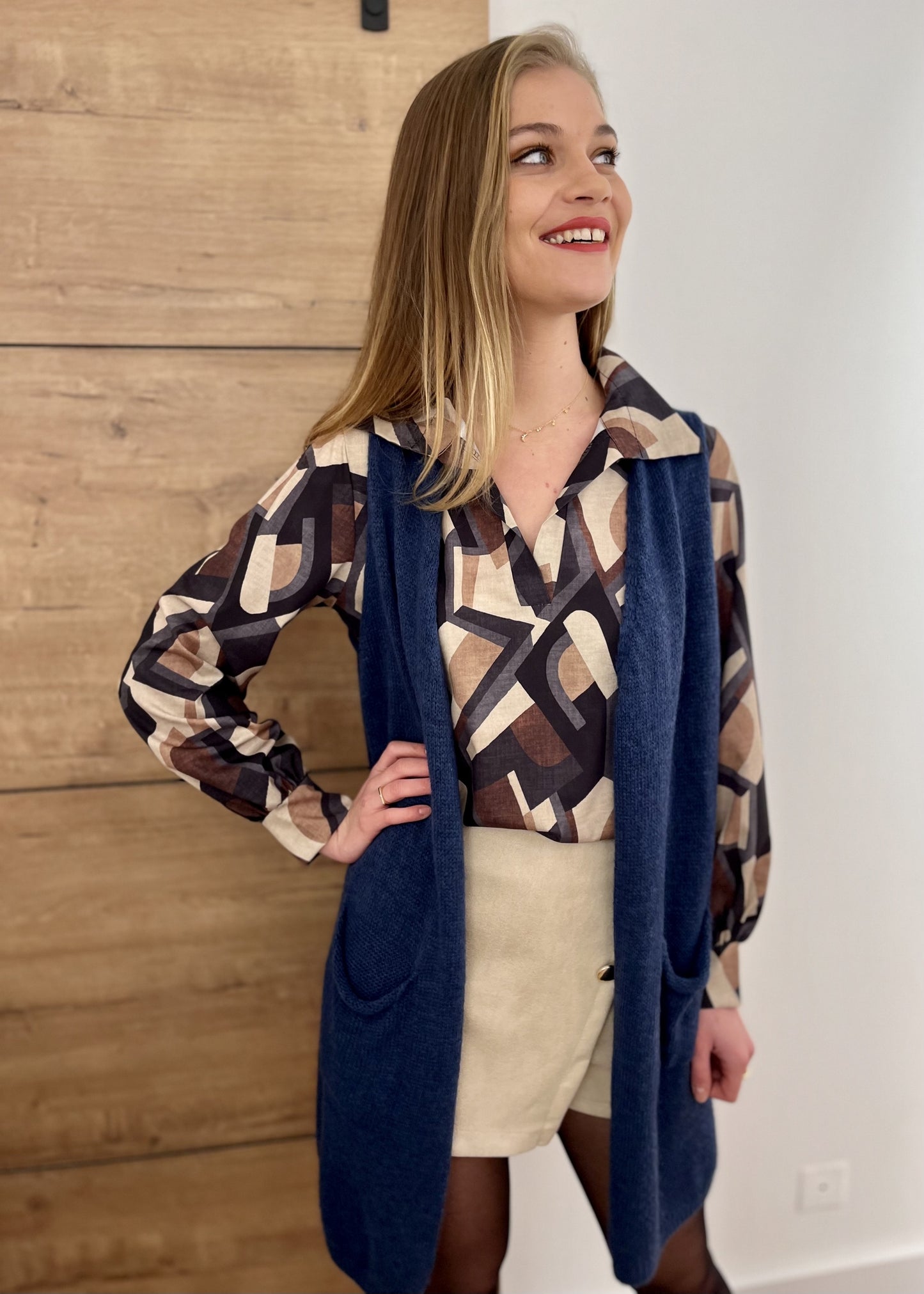 Gilet long sans manches Garance MARINE