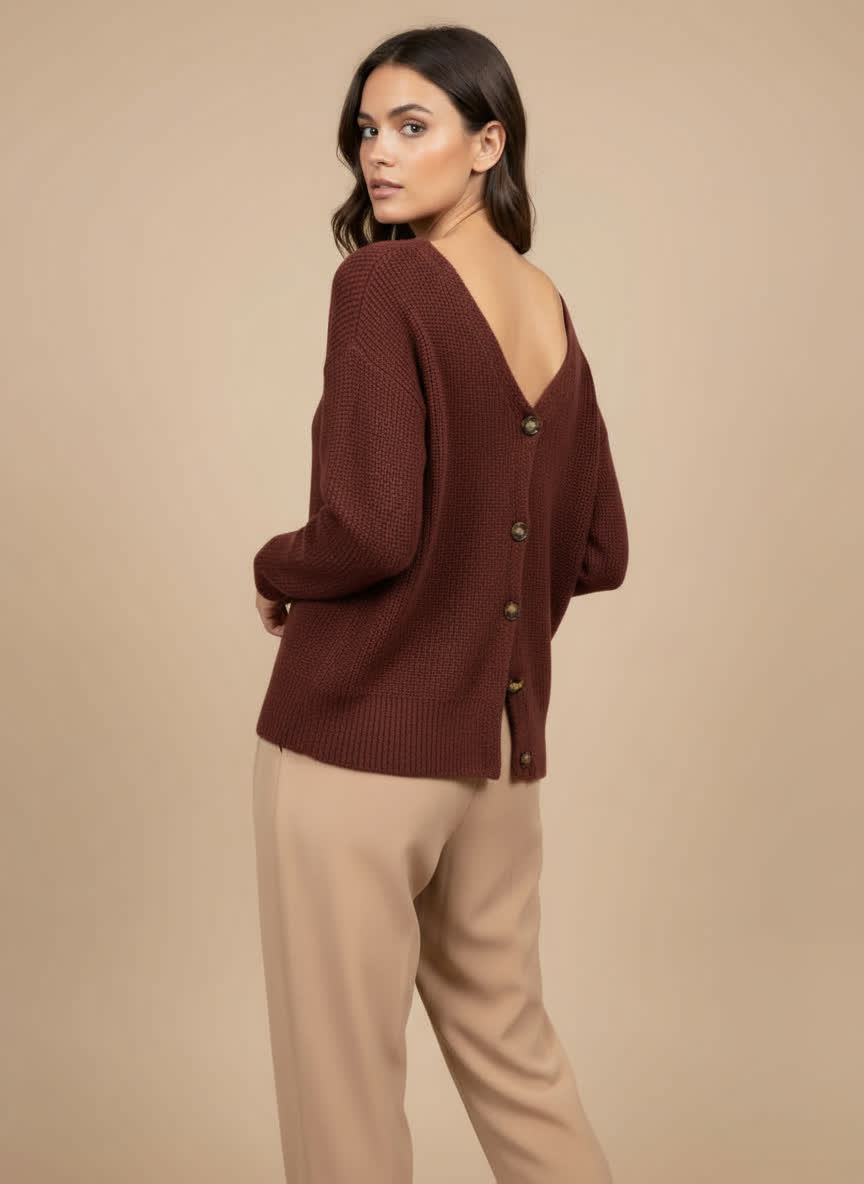 Gilet réversible maille douce Capucine - boutons marbrés BORDEAUX