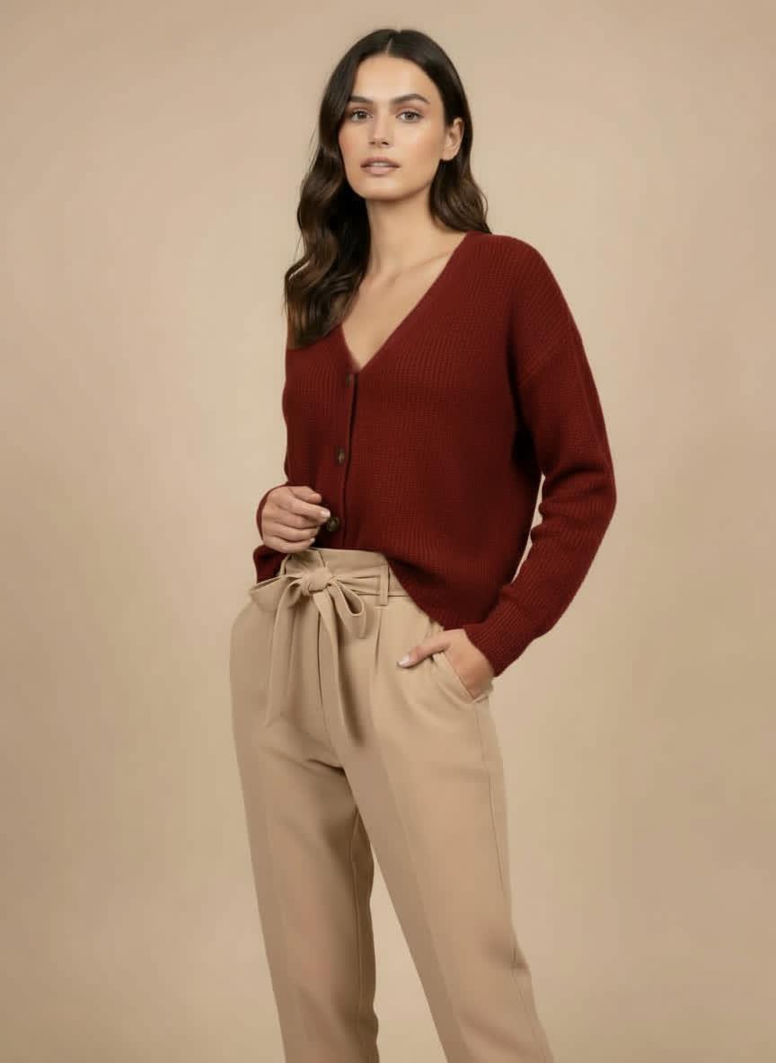 Gilet réversible maille douce Capucine - boutons marbrés BORDEAUX