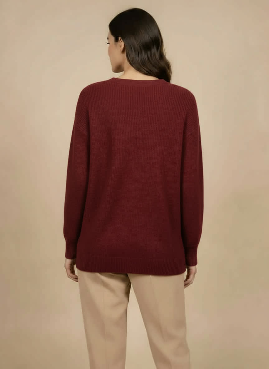 Gilet réversible maille douce Capucine - boutons marbrés BORDEAUX