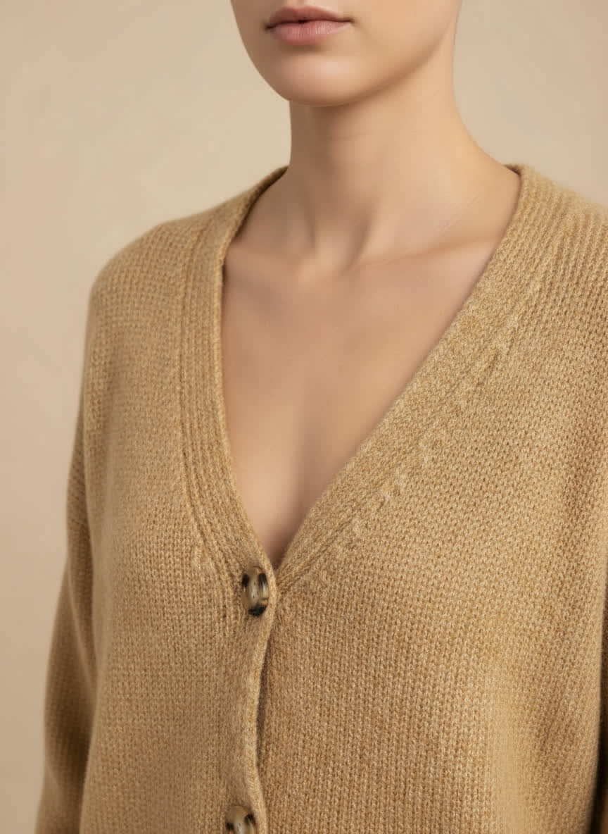 Gilet réversible maille douce Capucine - boutons marbrés CAMEL