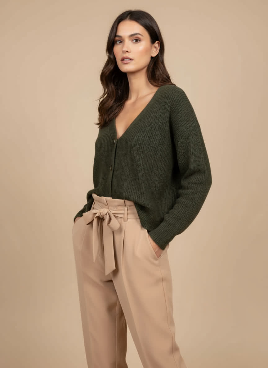 Gilet réversible maille douce Capucine - boutons marbrés KAKI