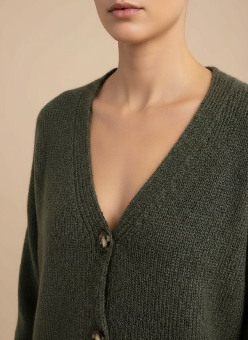 Gilet réversible maille douce Capucine - boutons marbrés KAKI