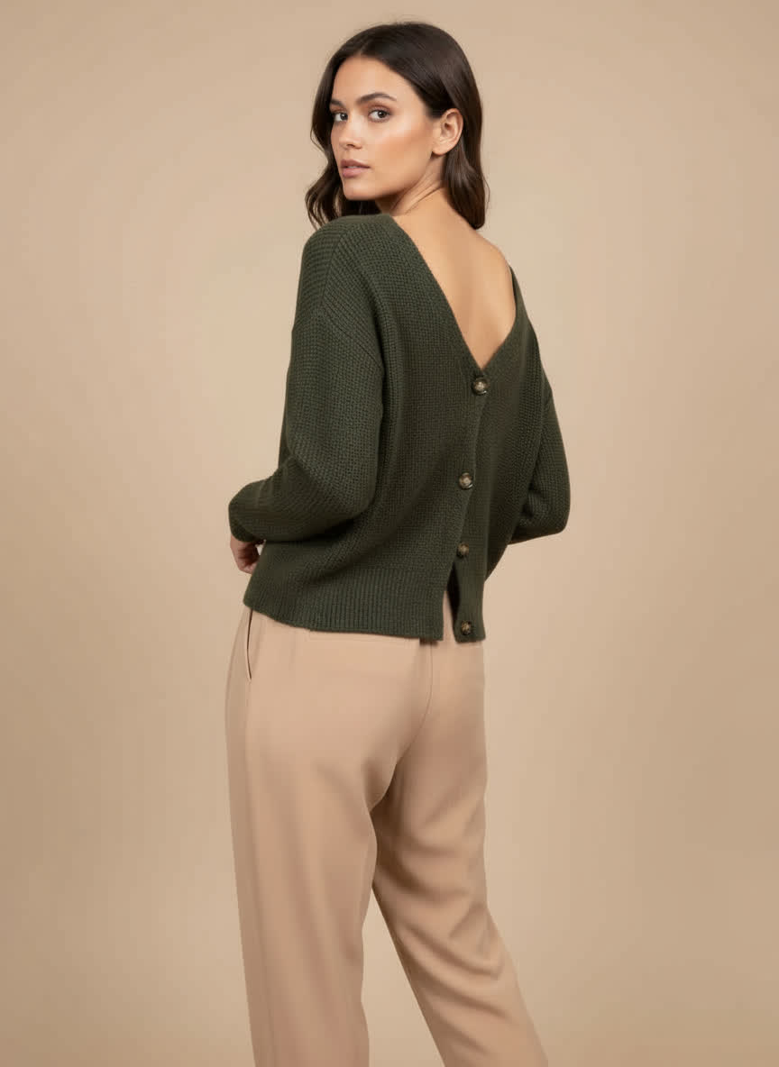 Gilet réversible maille douce Capucine - boutons marbrés KAKI