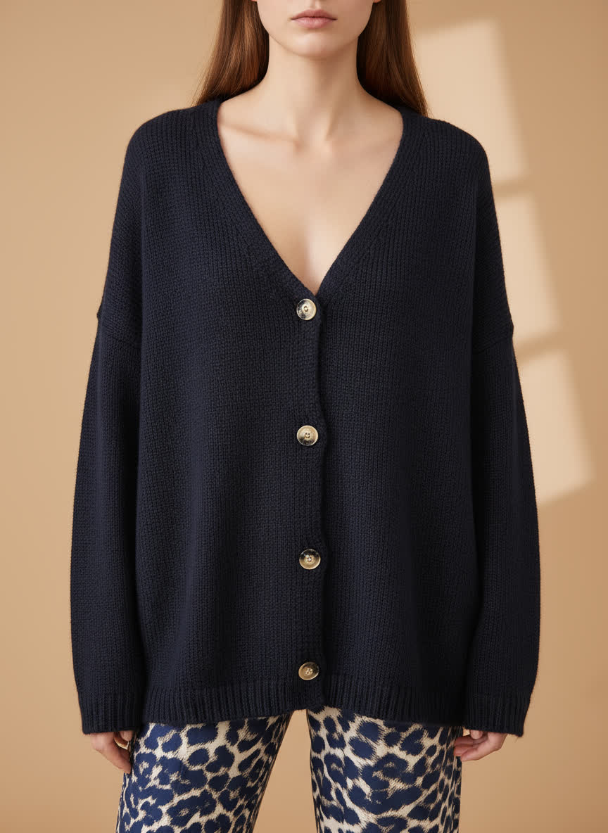 Gilet réversible maille douce Capucine - boutons marbrés MARINE