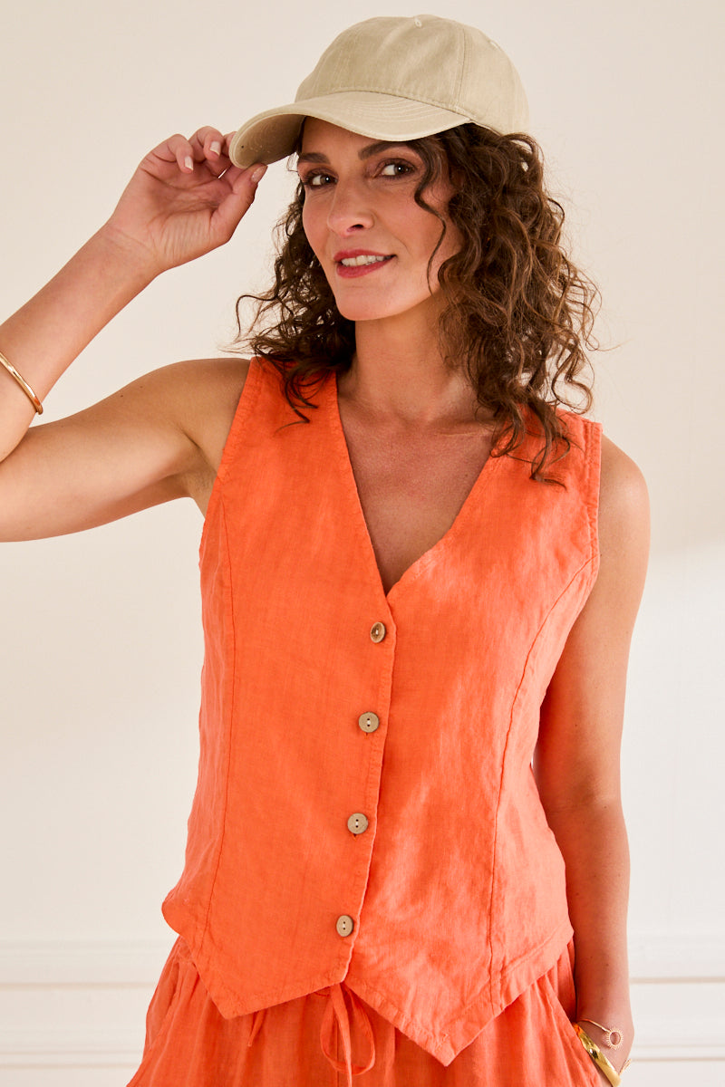 Gilet sans manches en lin Noémie ORANGE