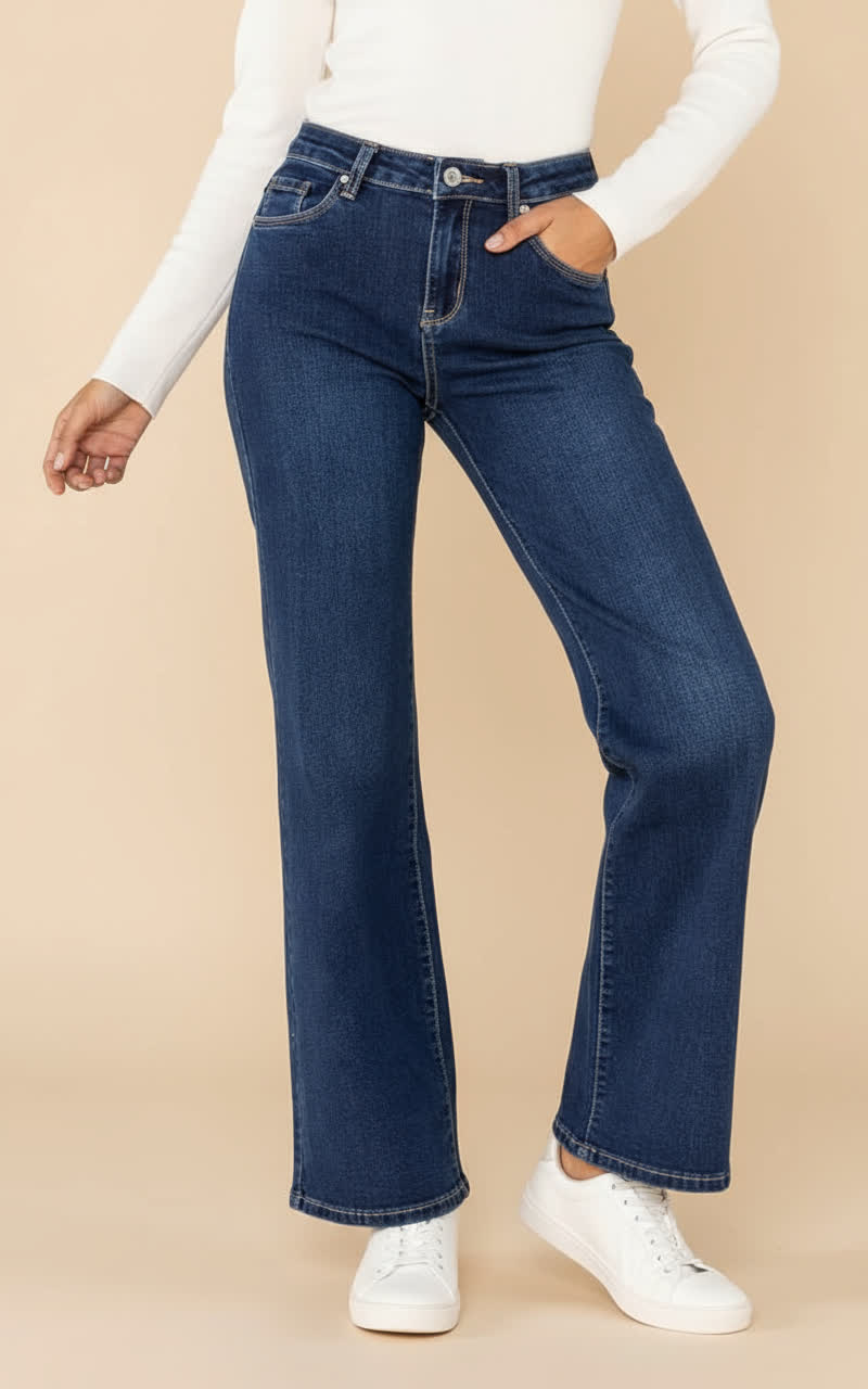 Jean évasé taille haute – coupe bootcut stretch BLEU BRUT