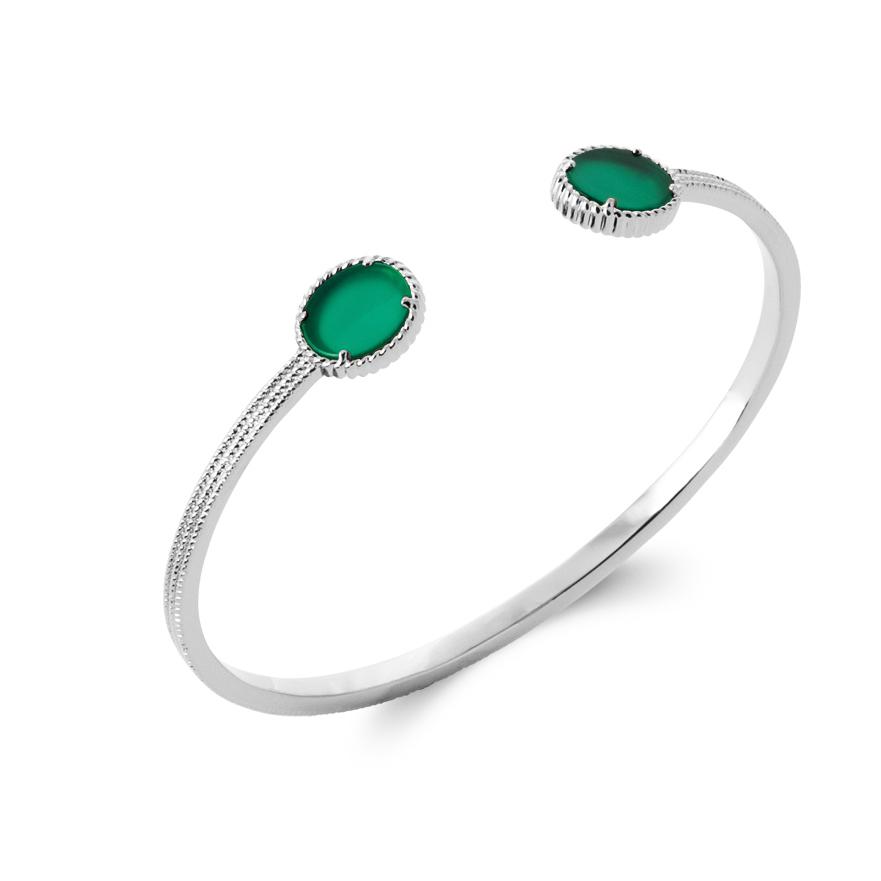 Jonc argent rhodié Agate vert