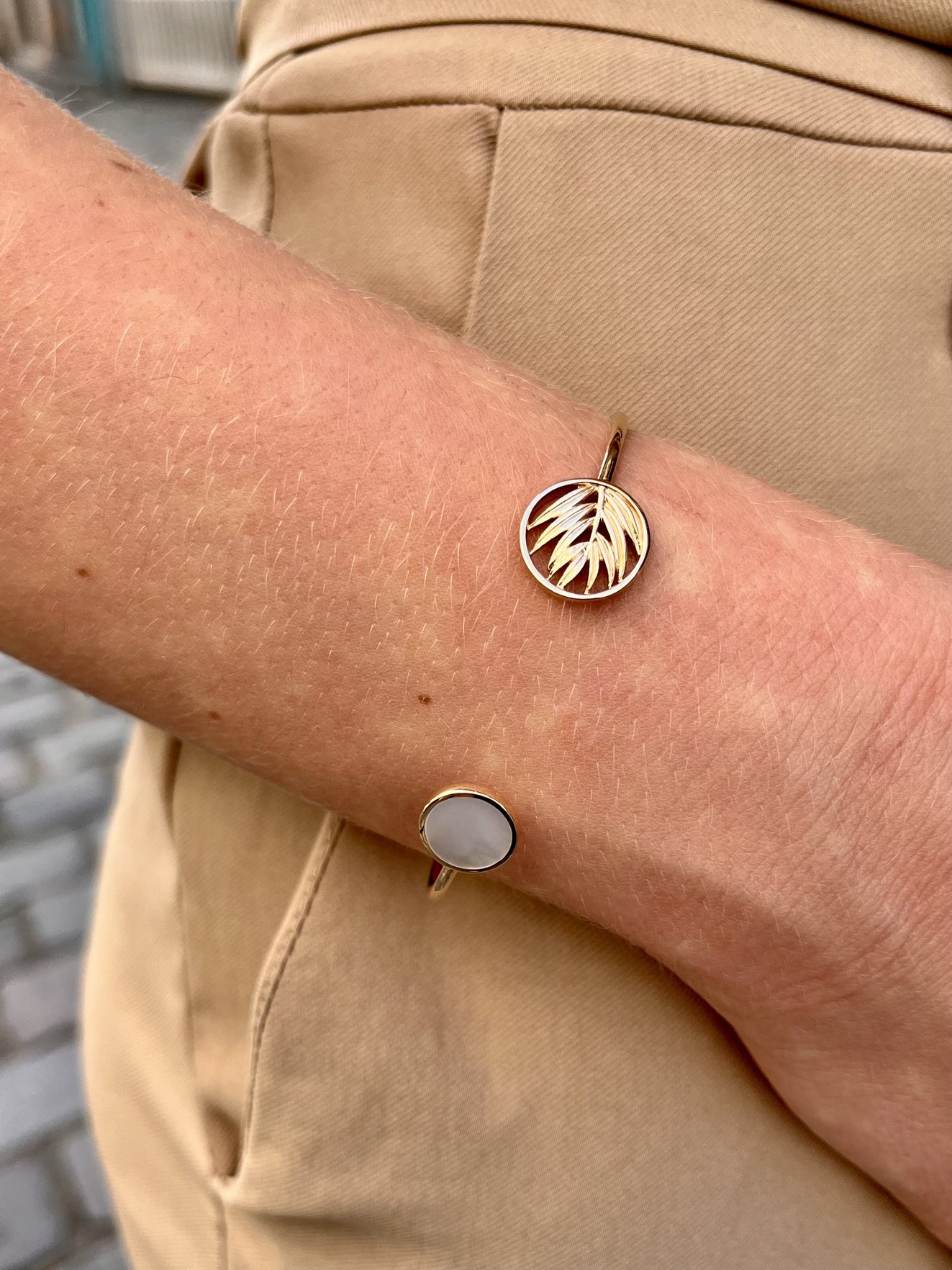 Jonc plaqué or nacre