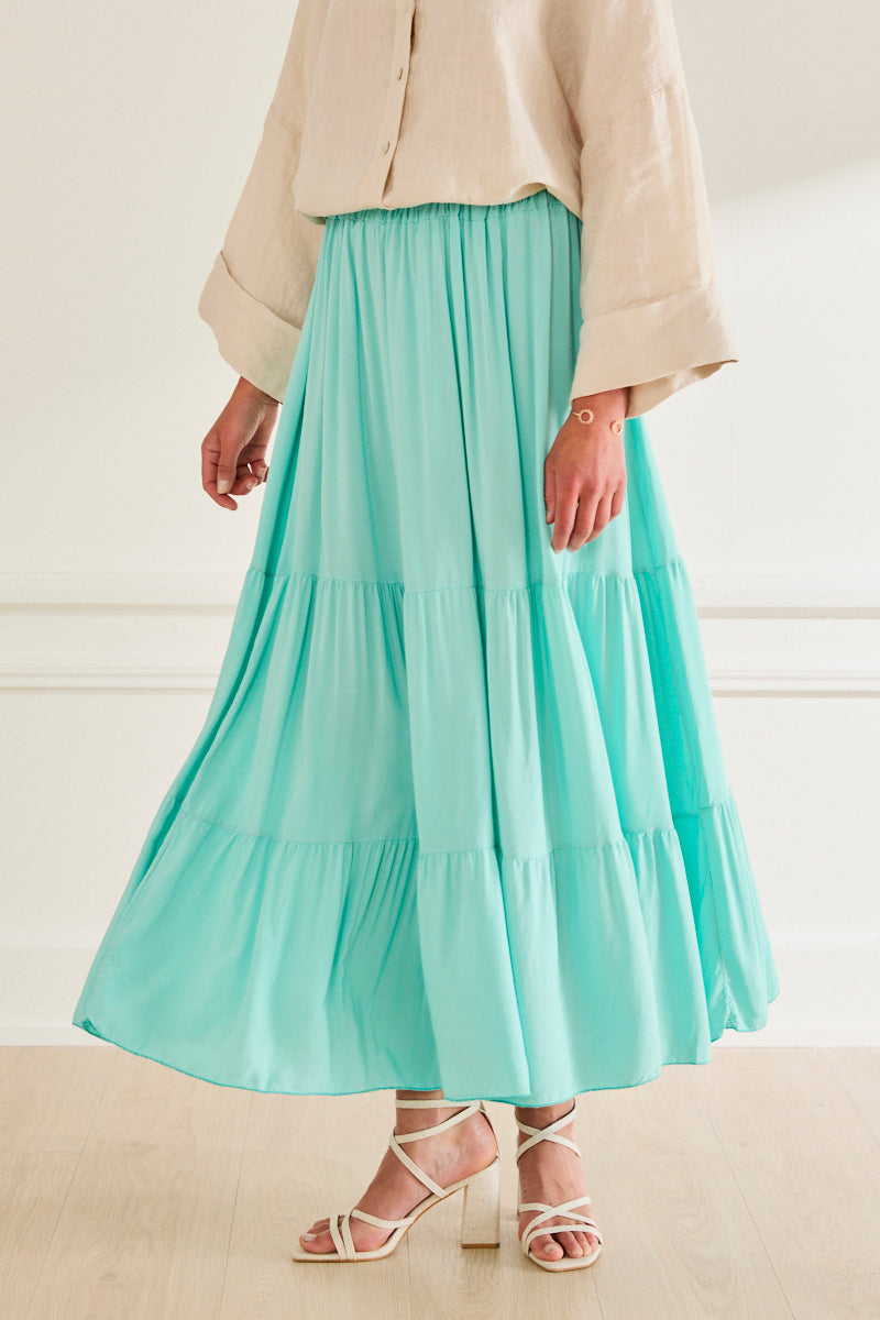 Jupe longue fluide en viscose Bohème TURQUOISE