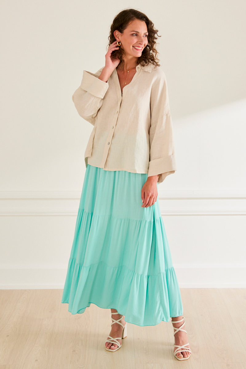 Jupe longue fluide en viscose Bohème TURQUOISE