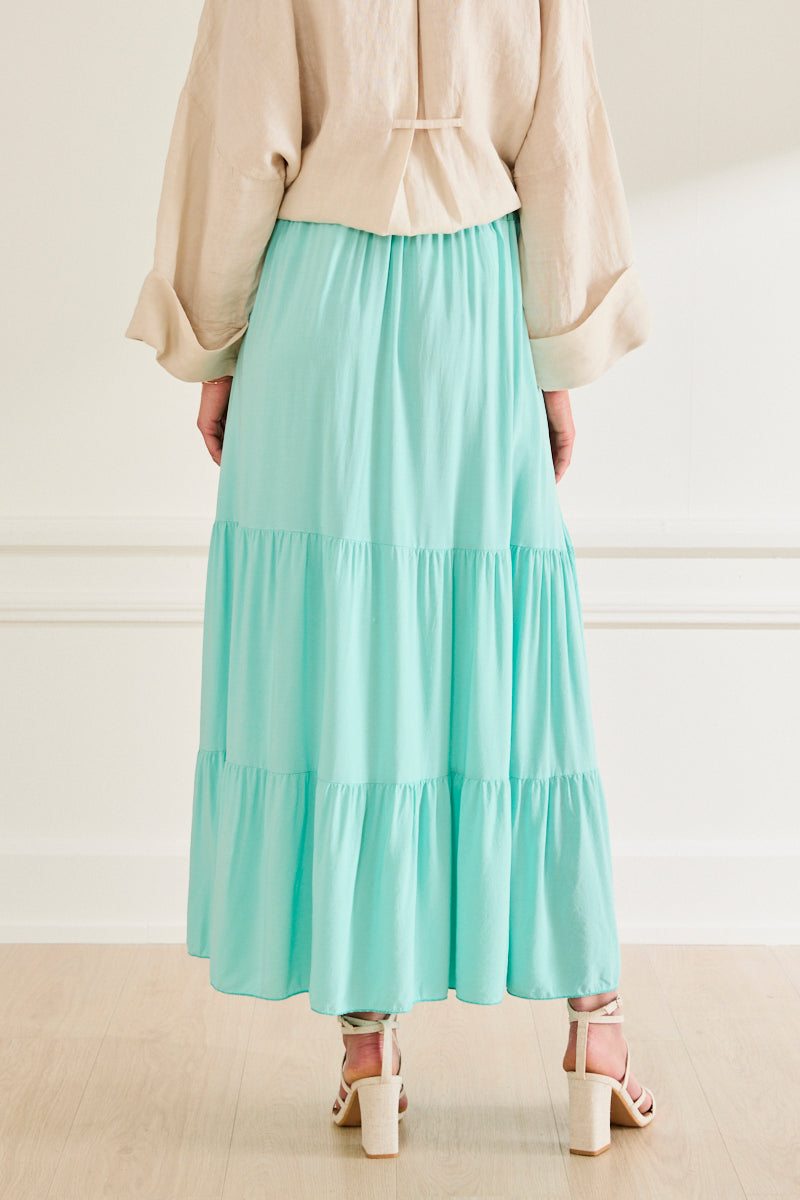 Jupe longue fluide en viscose Bohème TURQUOISE