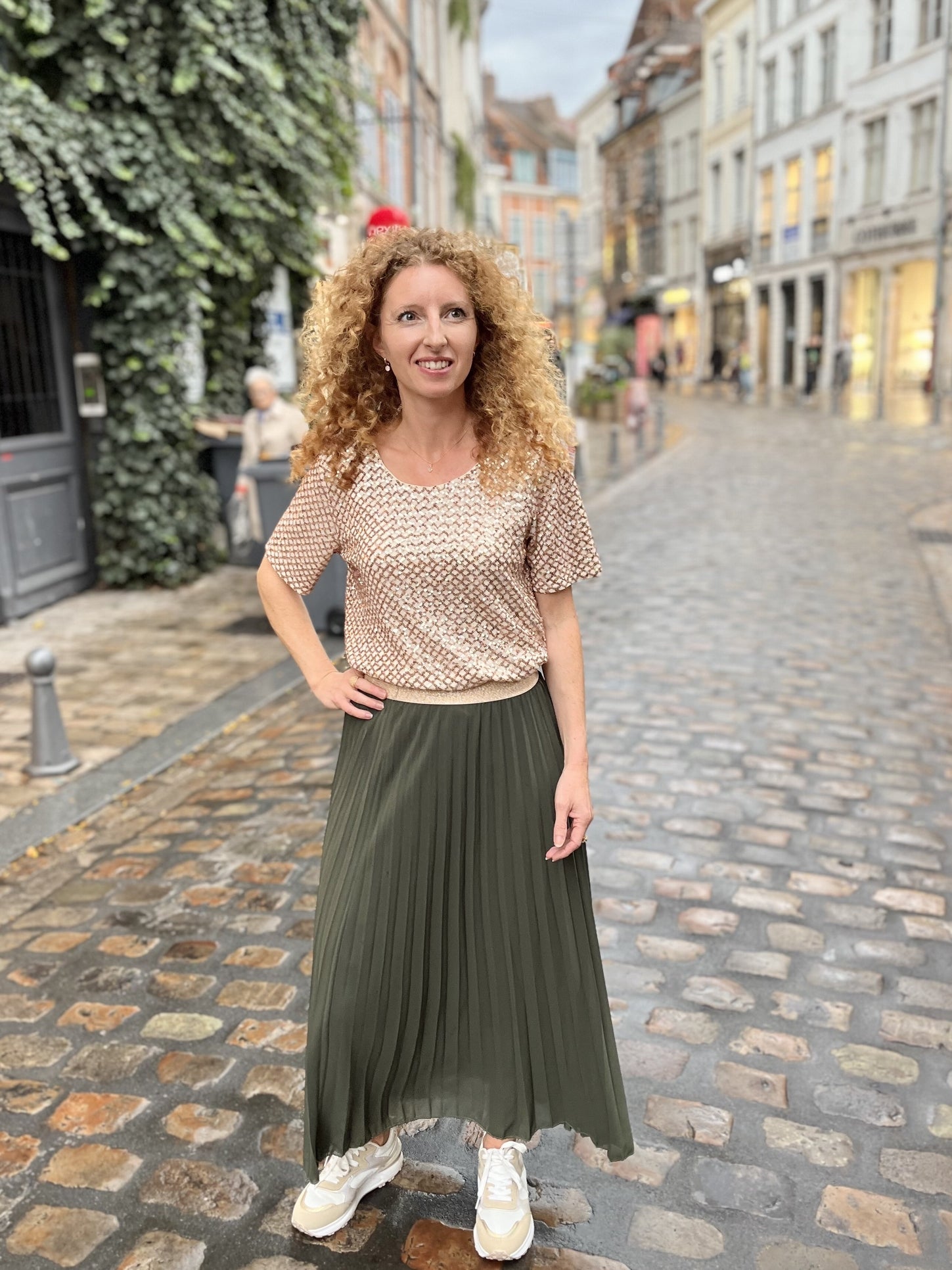 Jupe longue plissée clarisse - élégante et fluide KAKI