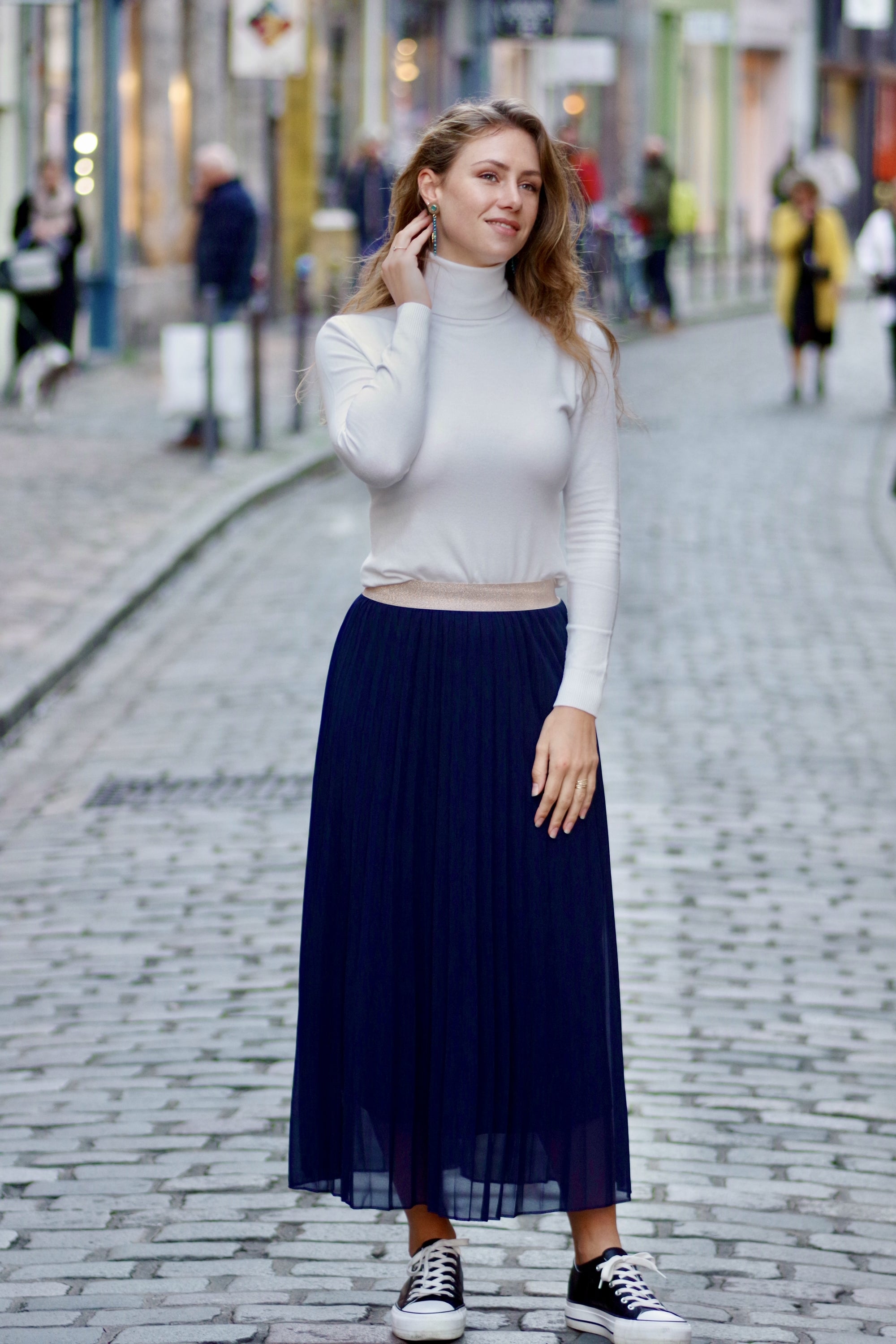 Jupe longue plissée clarisse - élégante et fluide MARINE