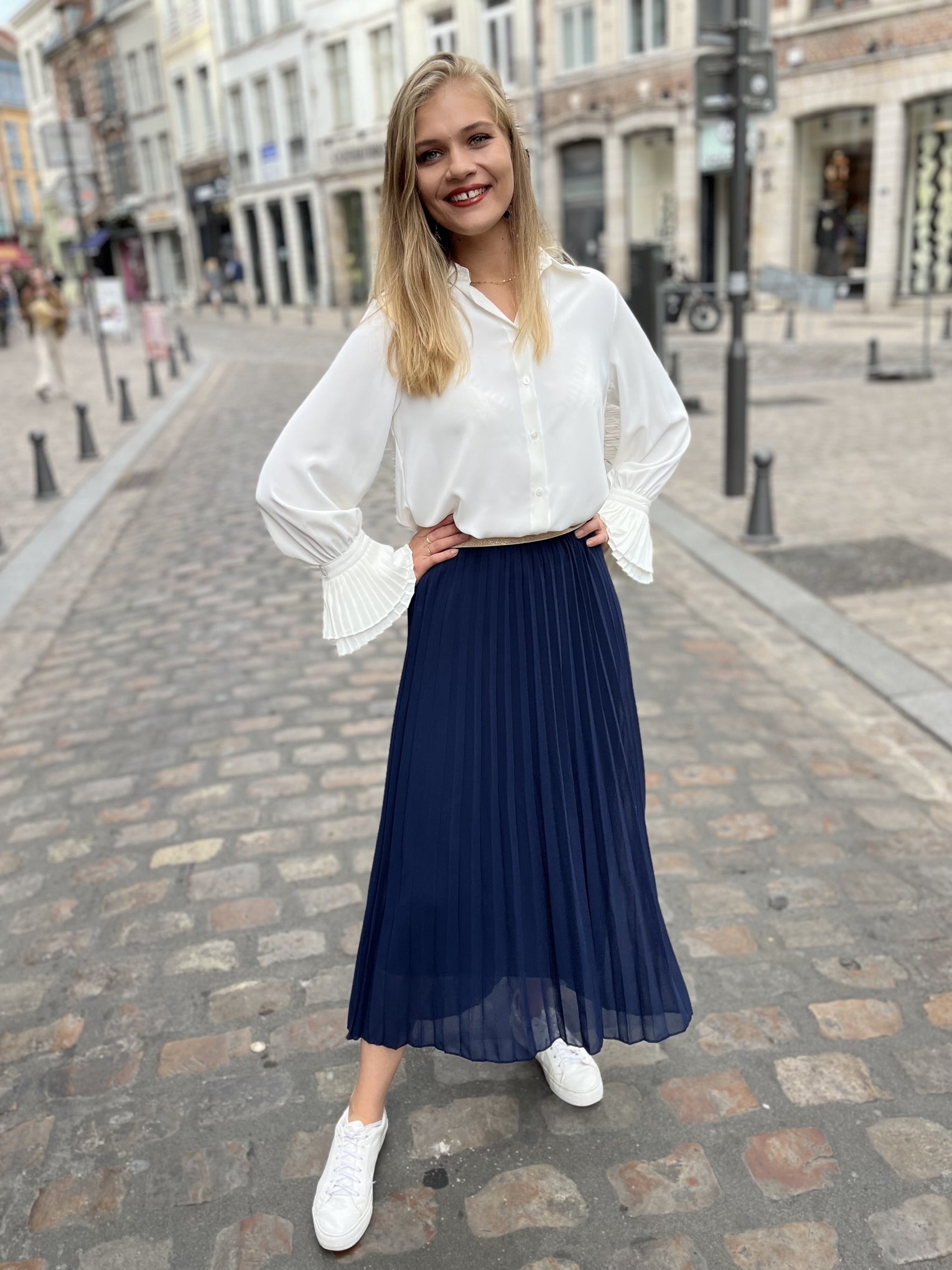 Jupe longue plissée clarisse - élégante et fluide MARINE