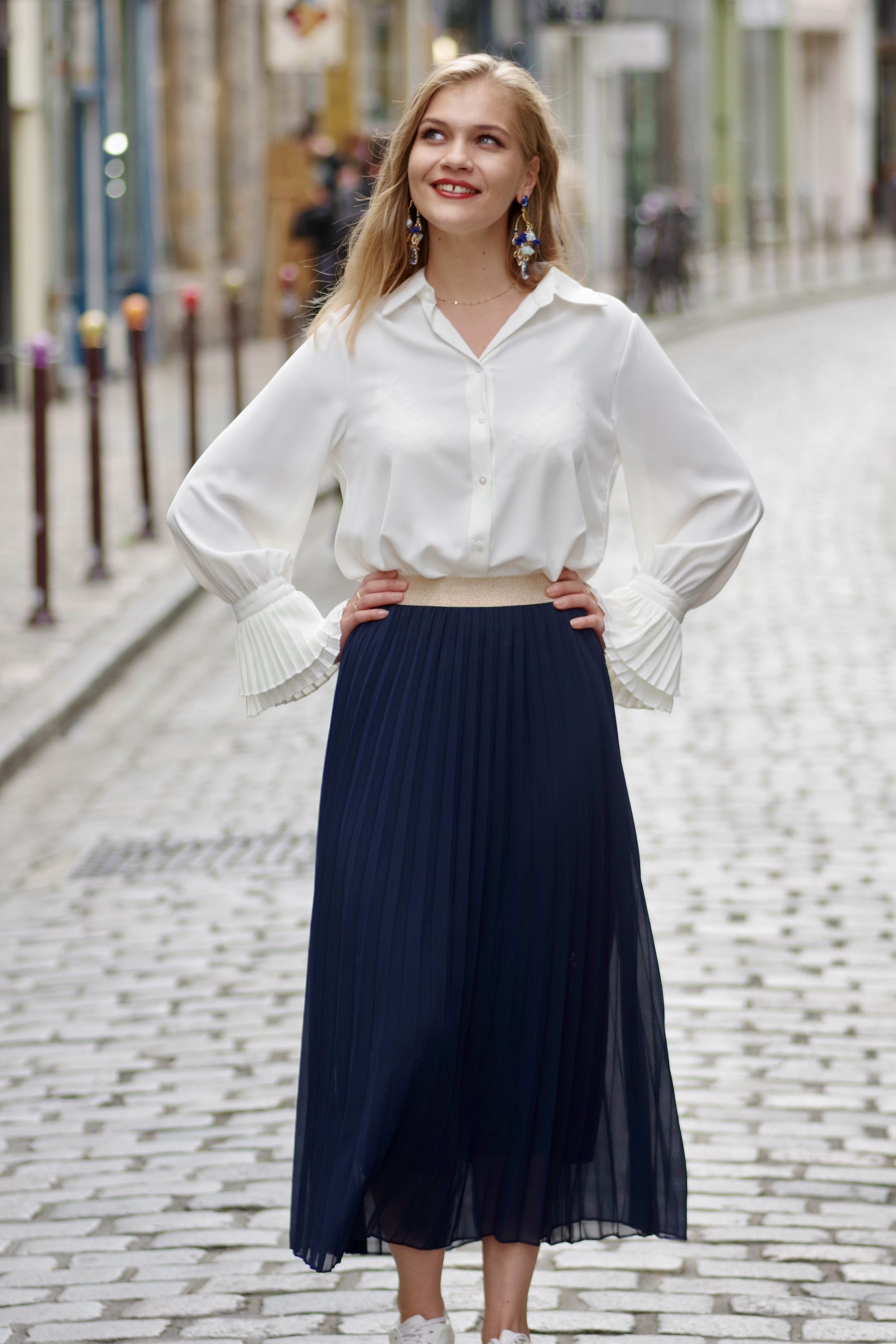 Jupe longue plissée clarisse - élégante et fluide MARINE