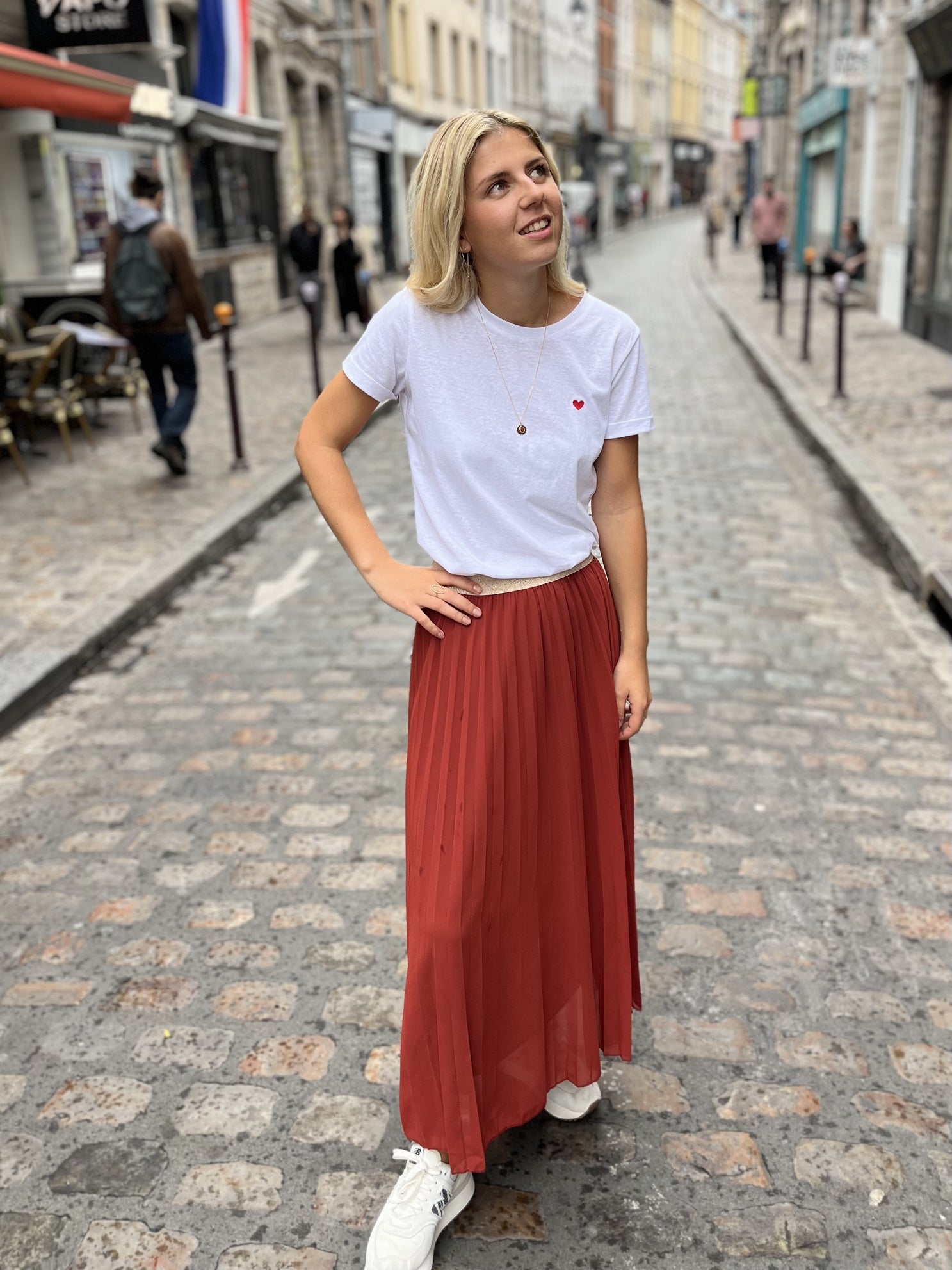 Jupe longue plissée clarisse - élégante et fluide TERRACOTTA