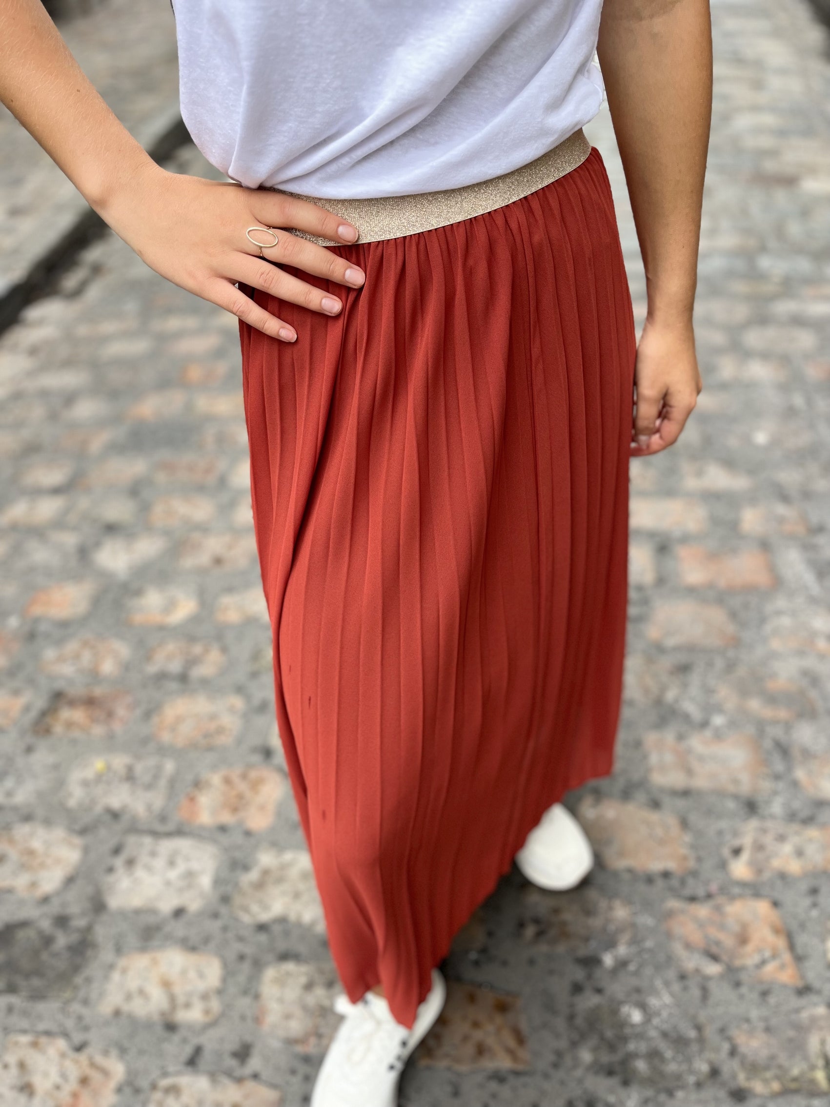 Jupe longue plissée clarisse - élégante et fluide TERRACOTTA