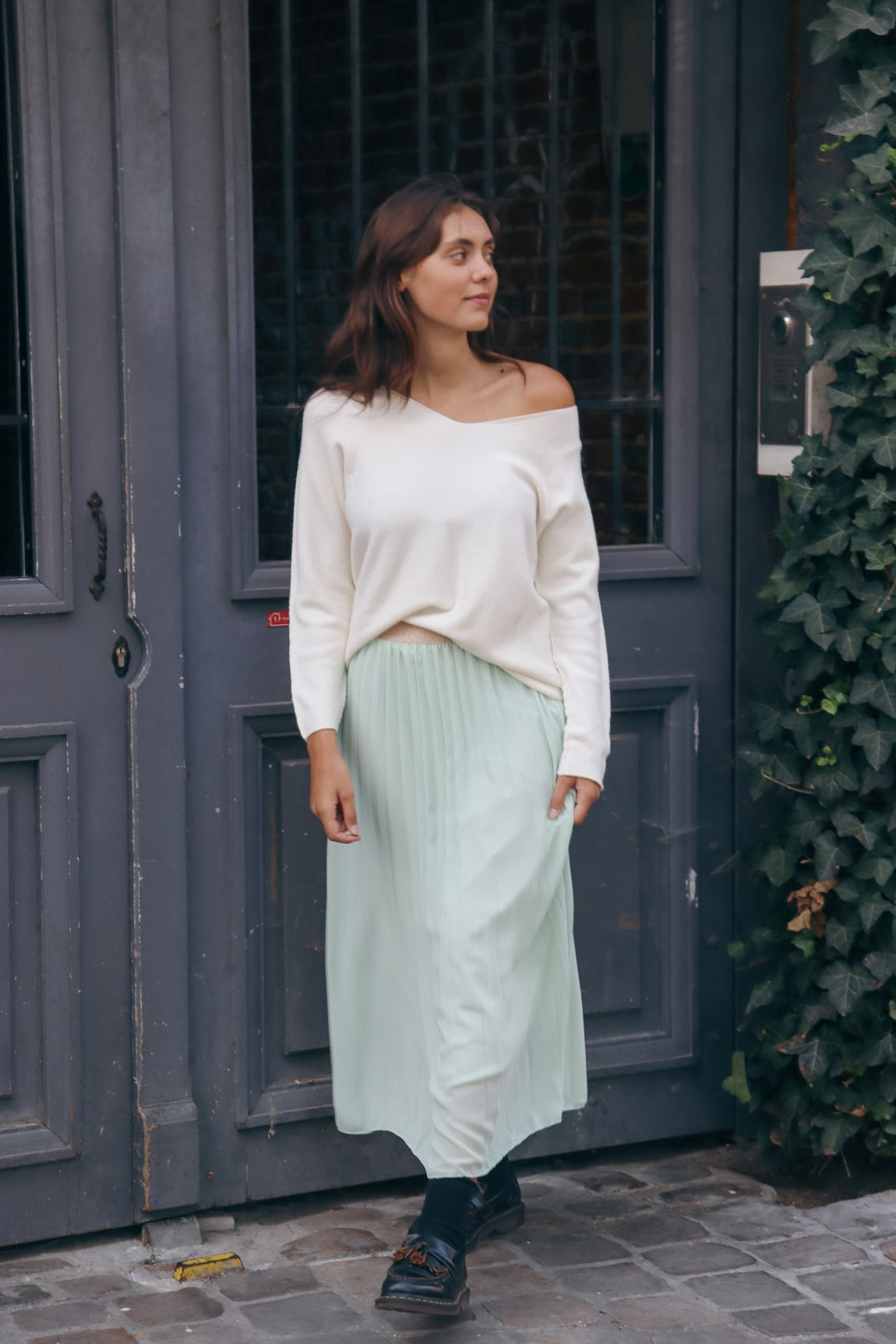 Jupe longue plissée clarisse - élégante et fluide TILLEUL