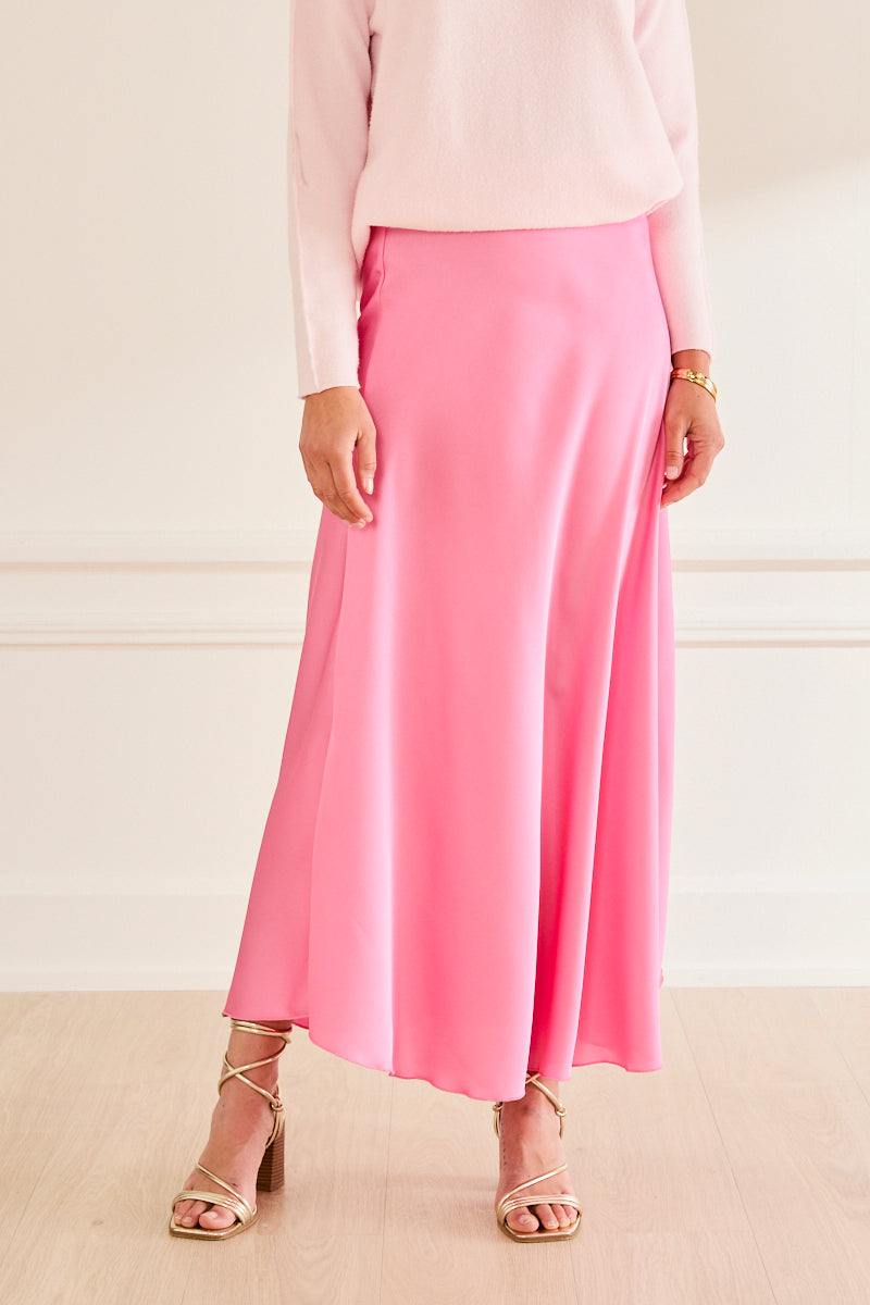 Jupe longue satin Mélina FRAMBOISE
