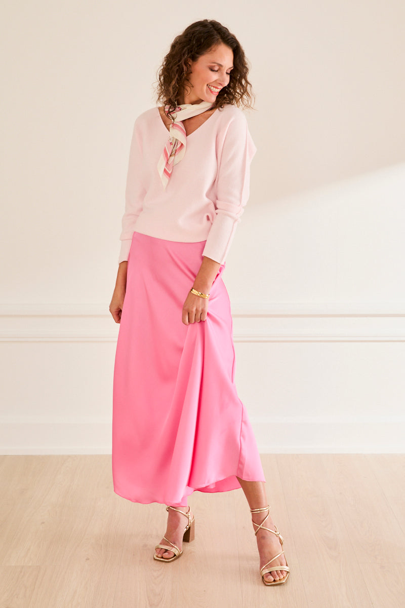 Jupe longue satin Mélina FRAMBOISE