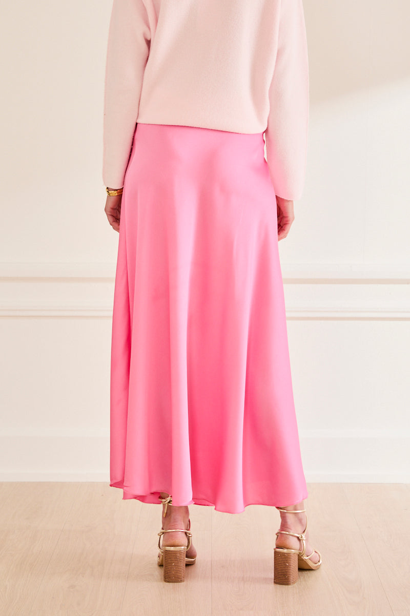 Jupe longue satin Mélina FRAMBOISE