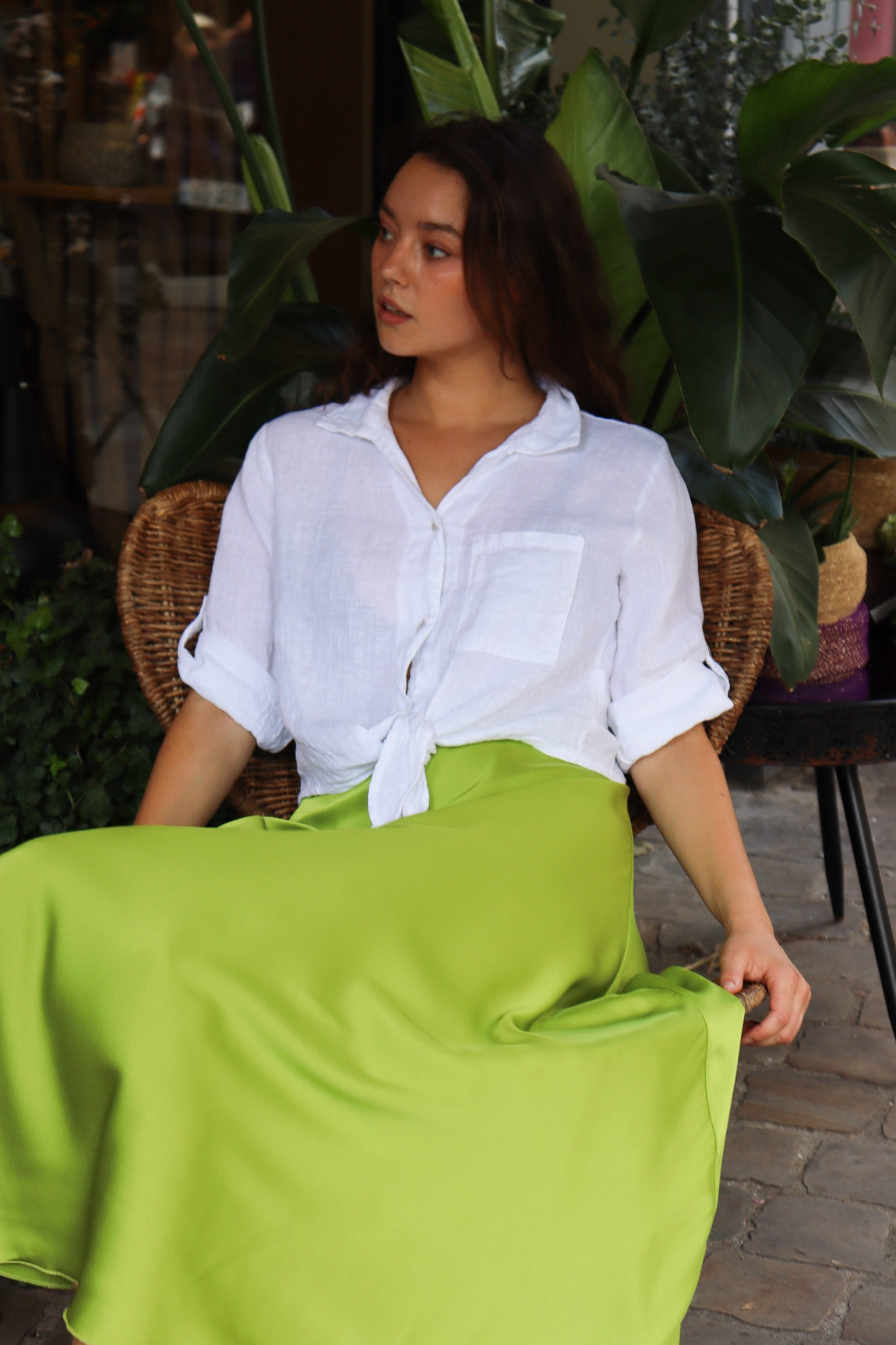 Jupe longue satin Mélina POMME