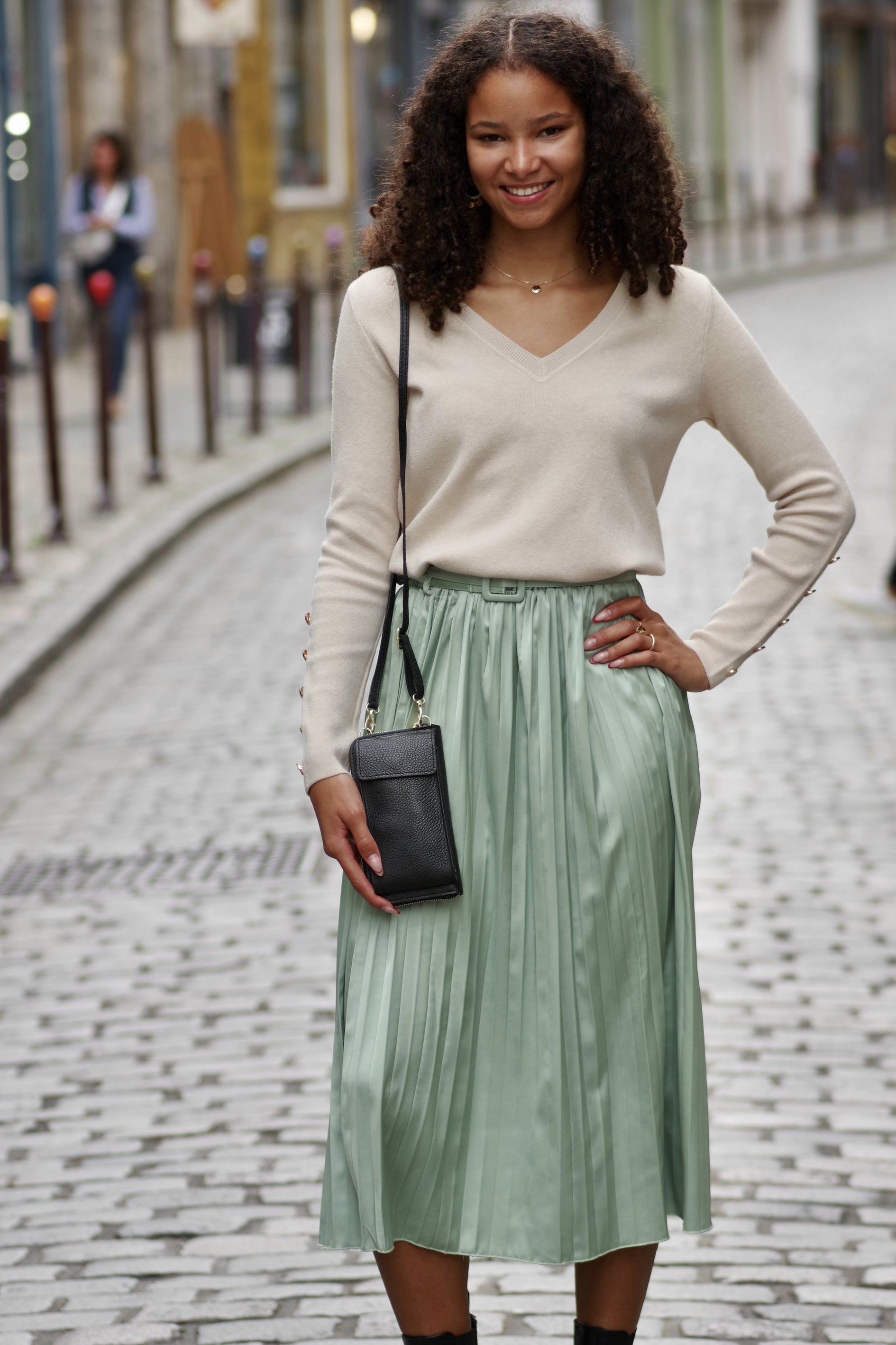 Jupe plissée mi-longue TILLEUL