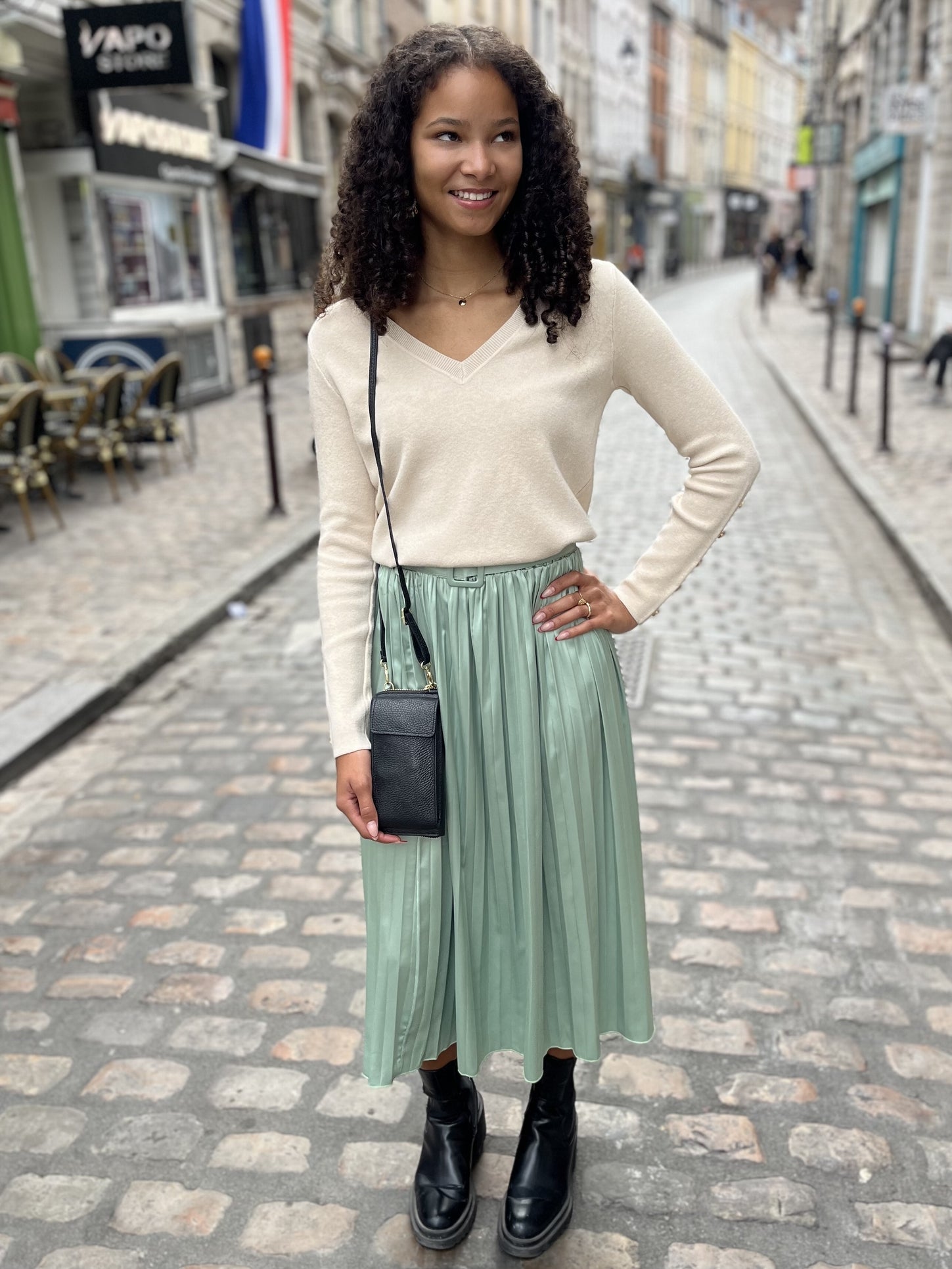 Jupe plissée mi-longue TILLEUL