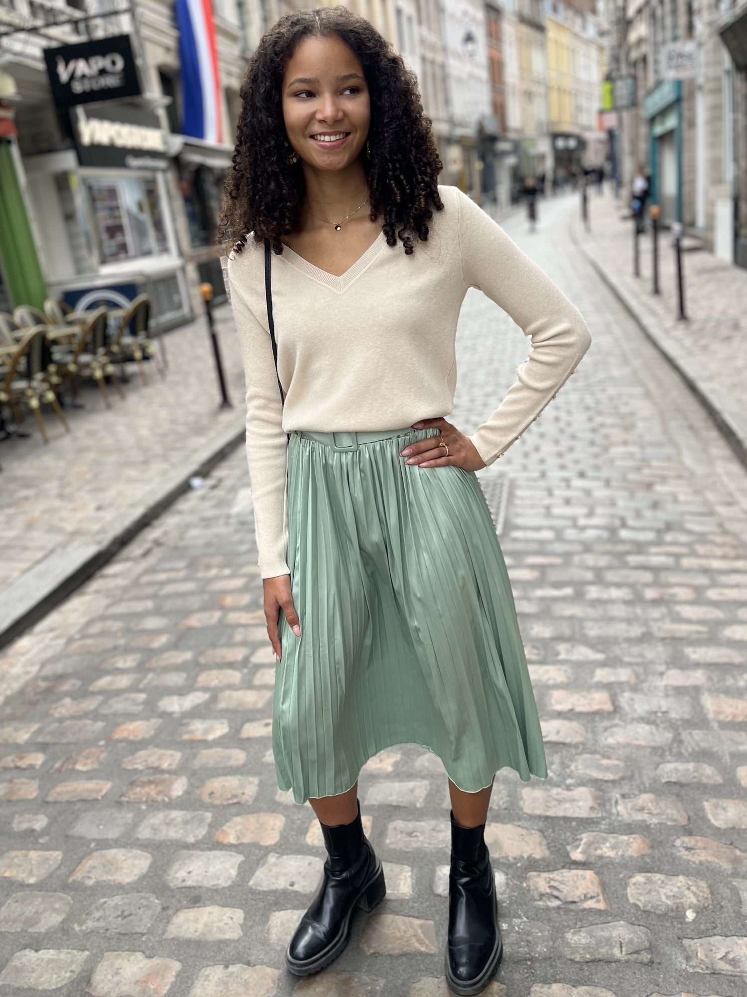 Jupe plissée mi-longue TILLEUL