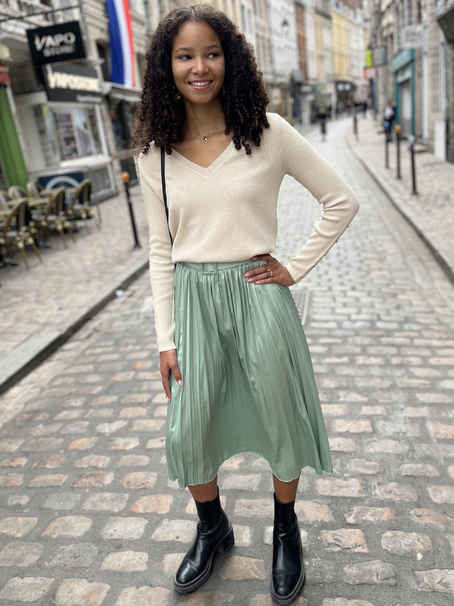 Jupe plissée mi-longue TILLEUL