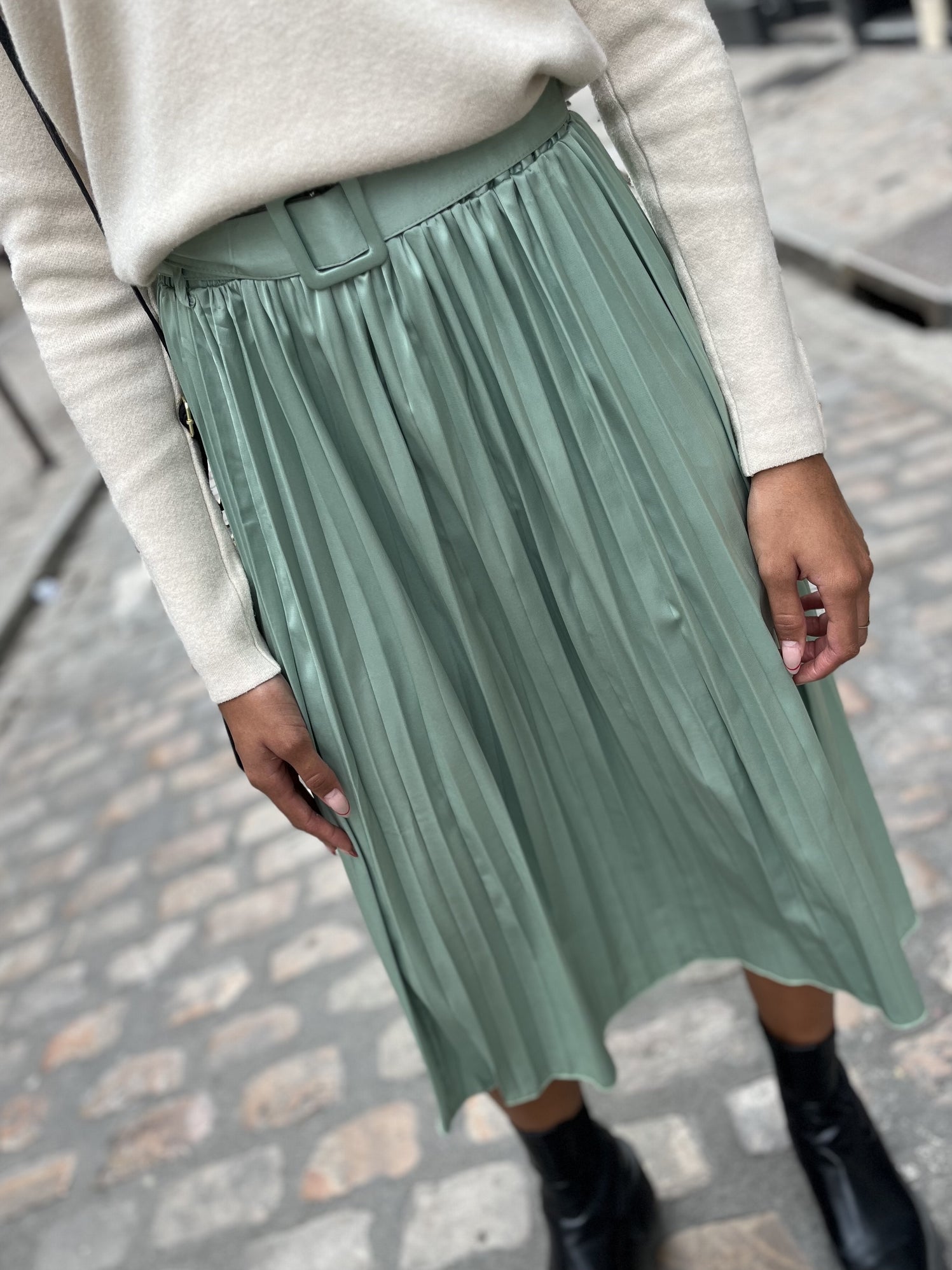 Jupe plissée mi-longue TILLEUL