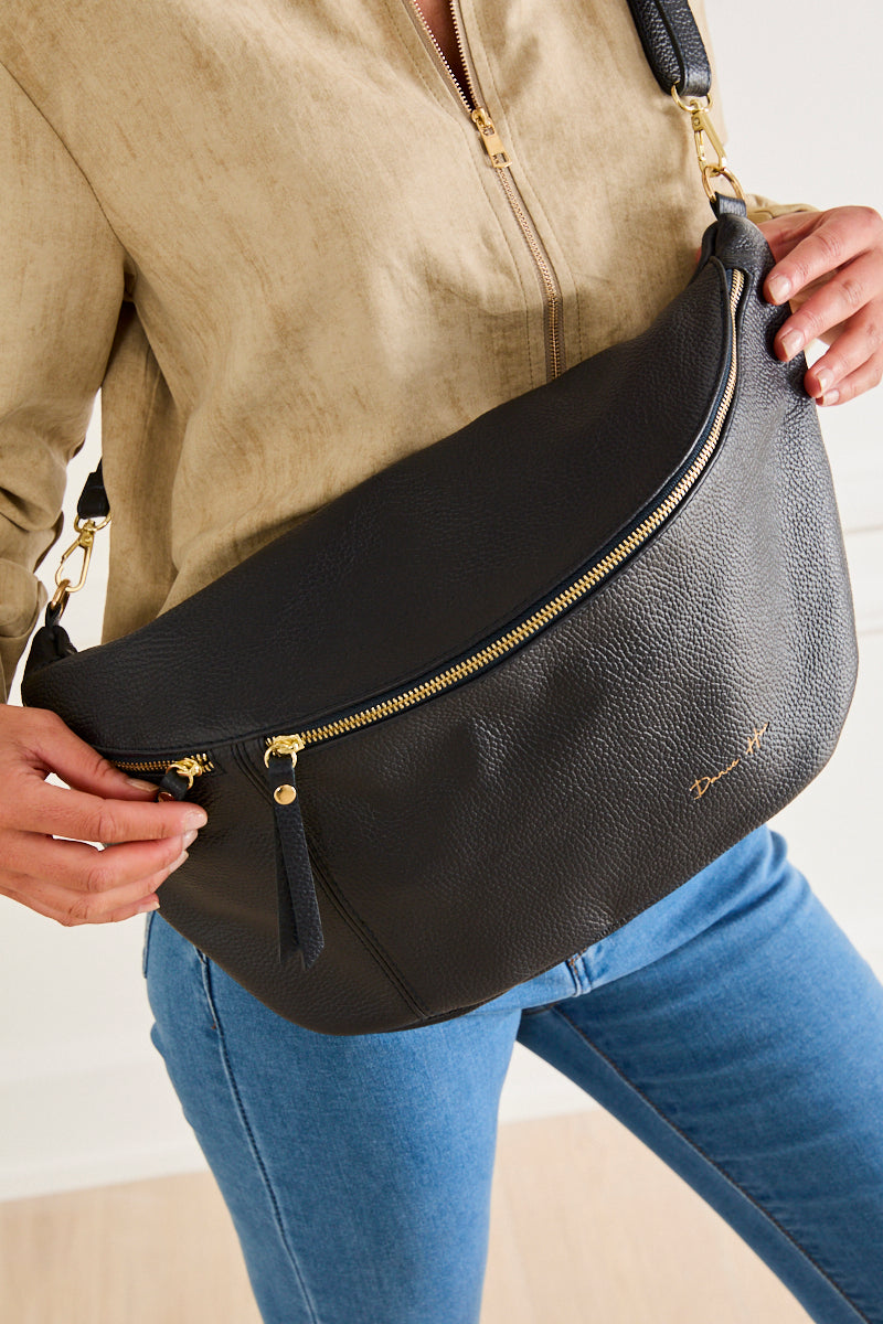 Maxi sac banane Lara – cuir grainé MARINE