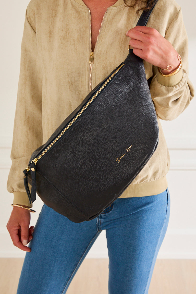Maxi sac banane Lara – cuir grainé MARINE
