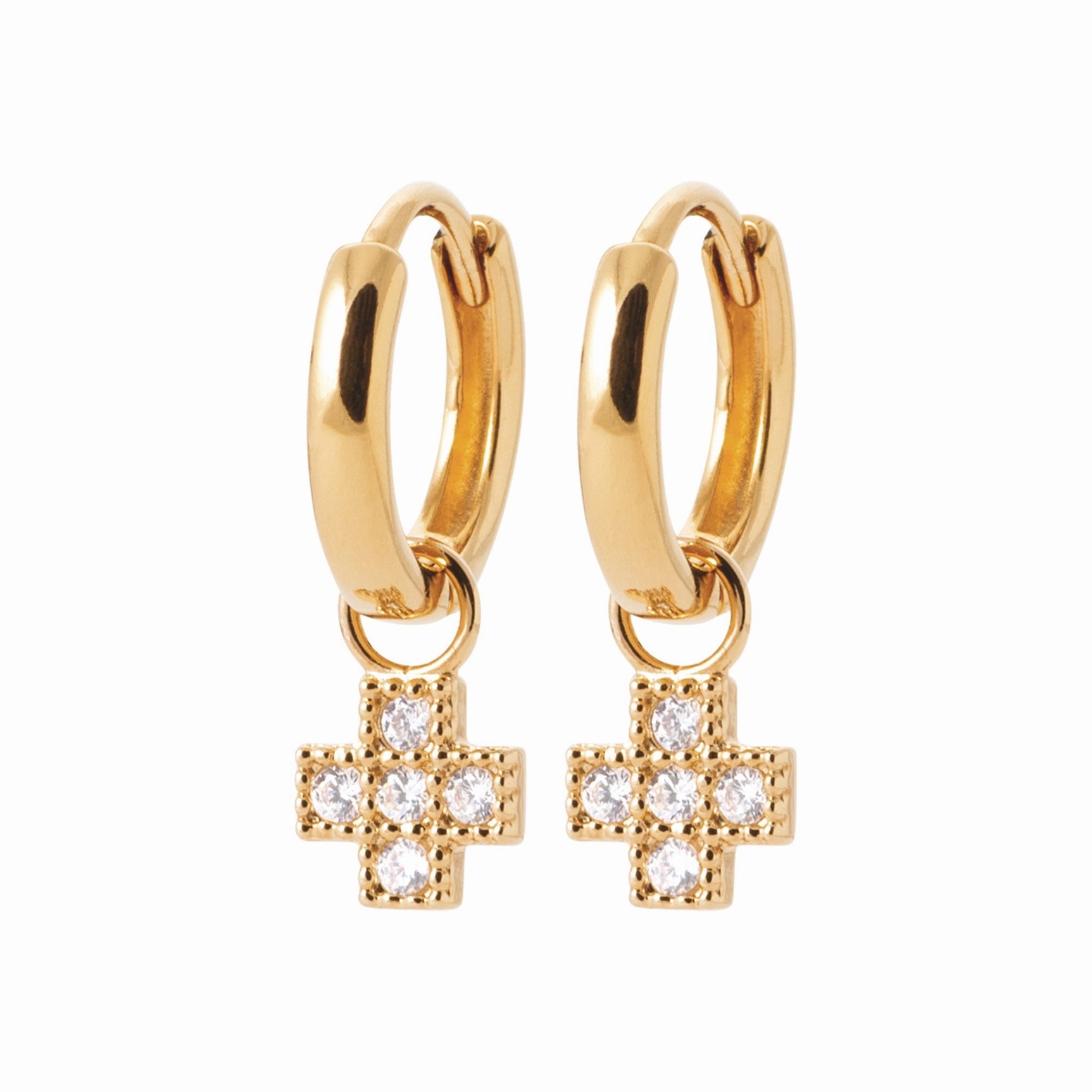 Mini-créoles plaqué or 12 mm - croix brillante