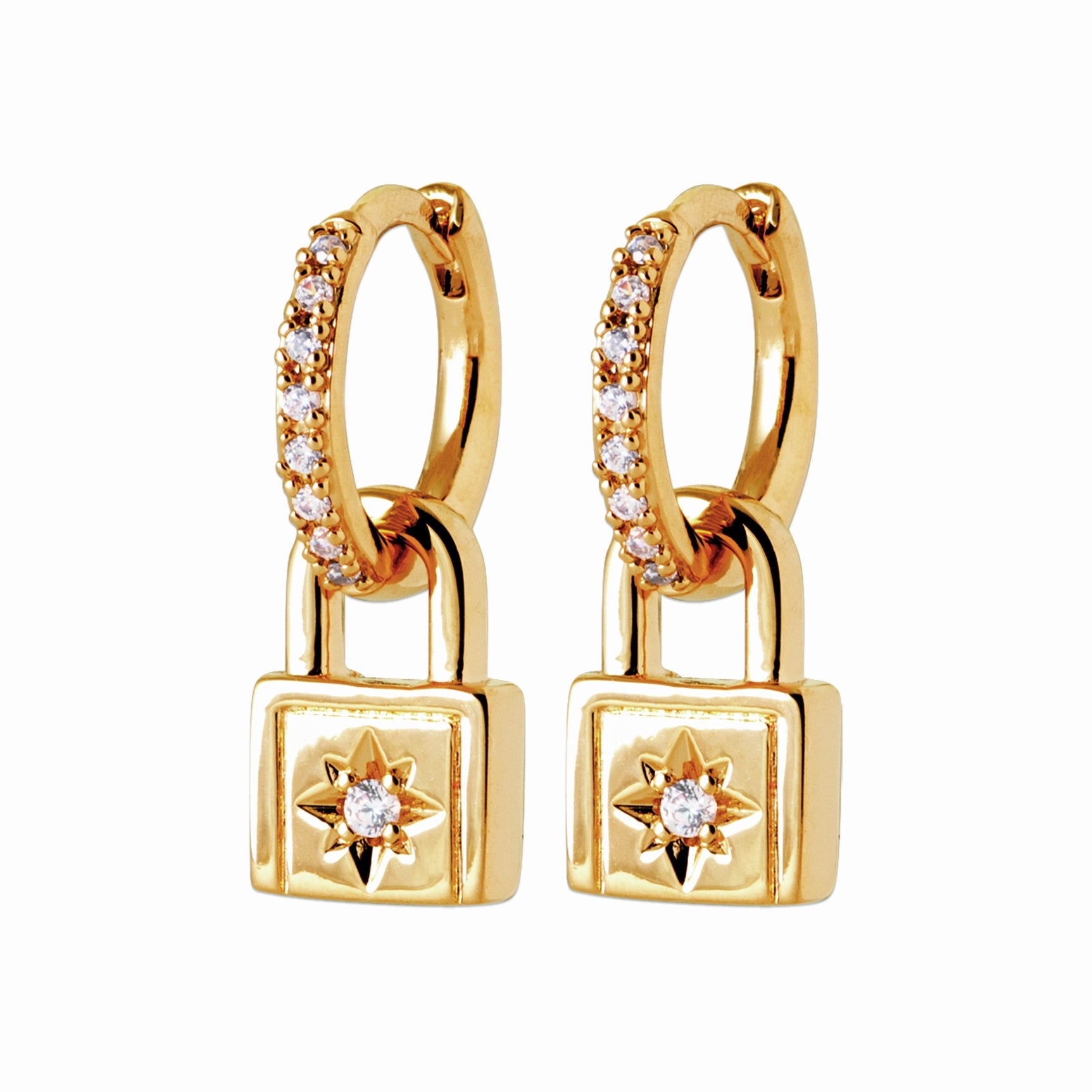 Mini-créoles plaqué or – cadenas étoilé & brillants