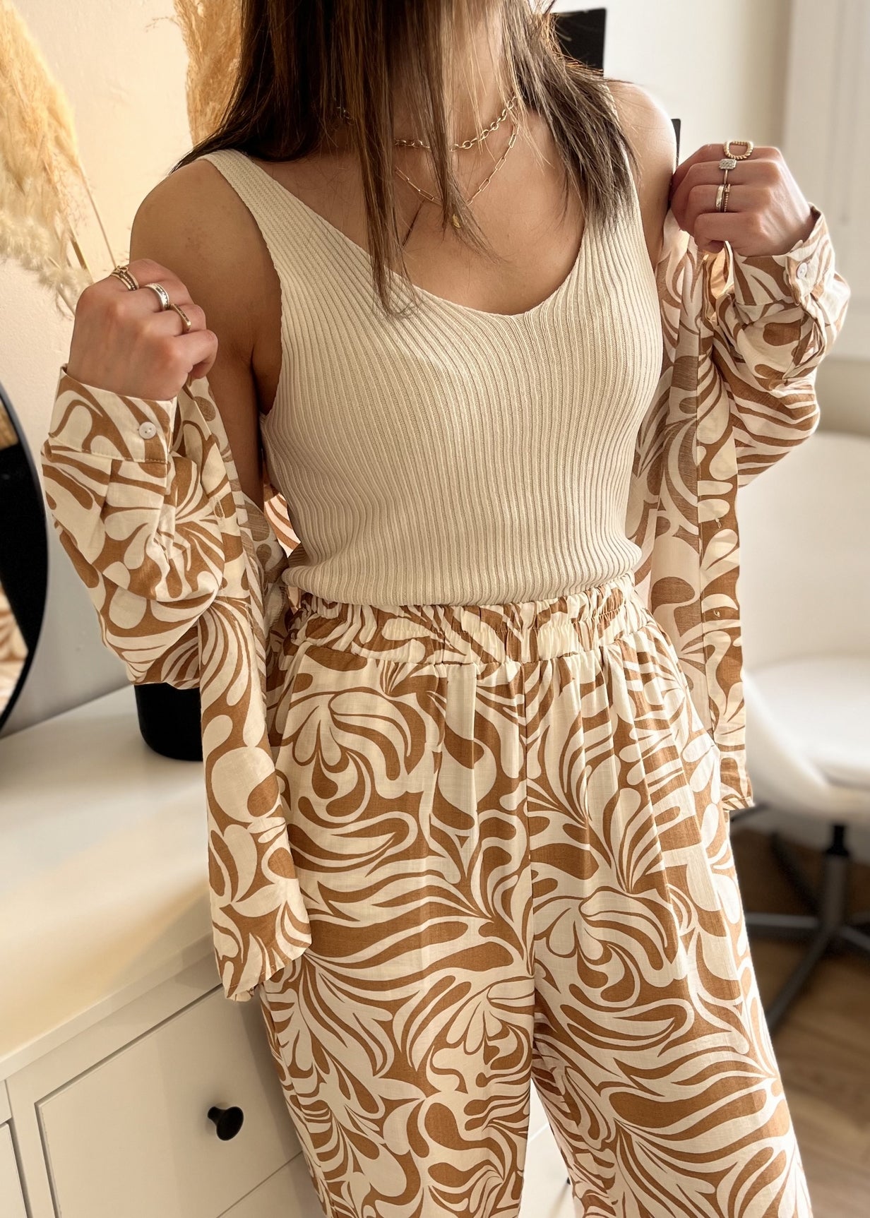Pantalon fluide avec motifs Pantalon fluide TAUPE IMP