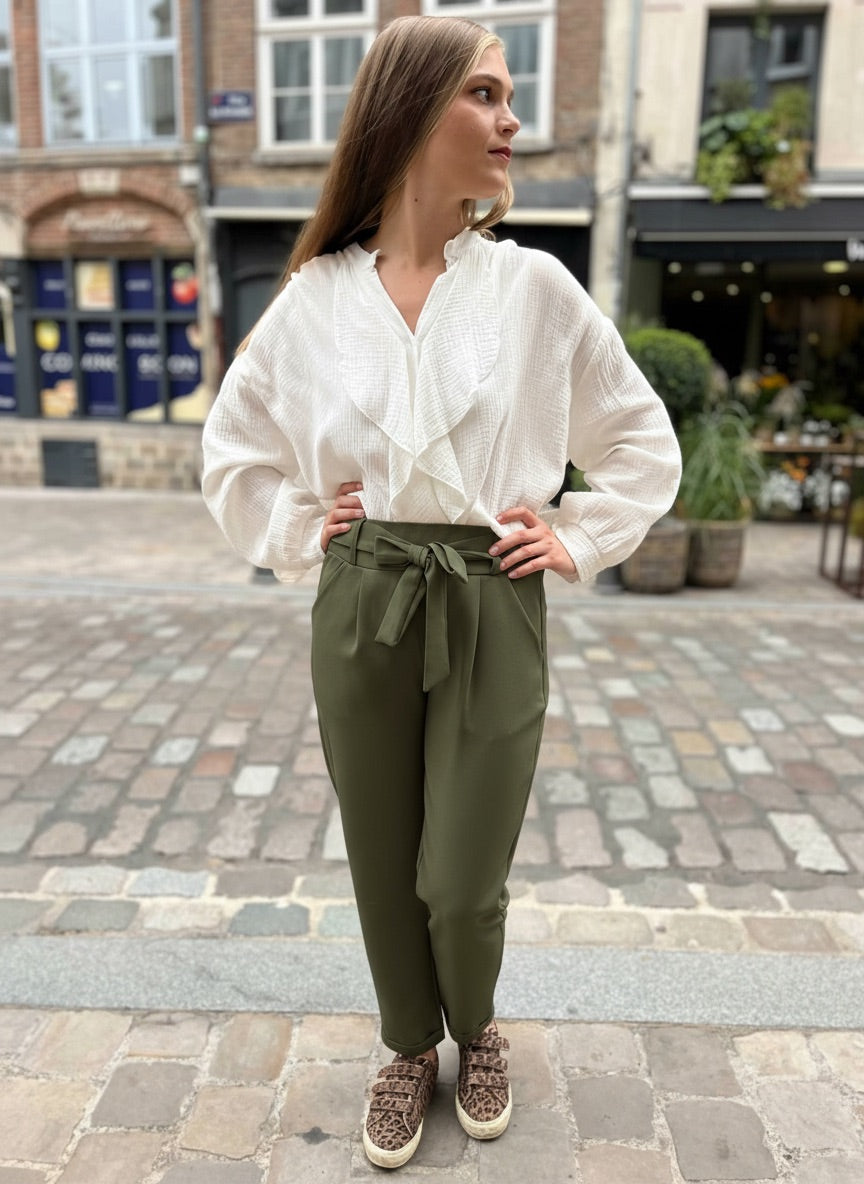Pantalon large à nouer Layla – coupe fluide KAKI