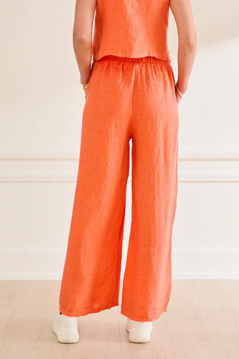 Pantalon large en lin Noémie – taille élastiquée ORANGE