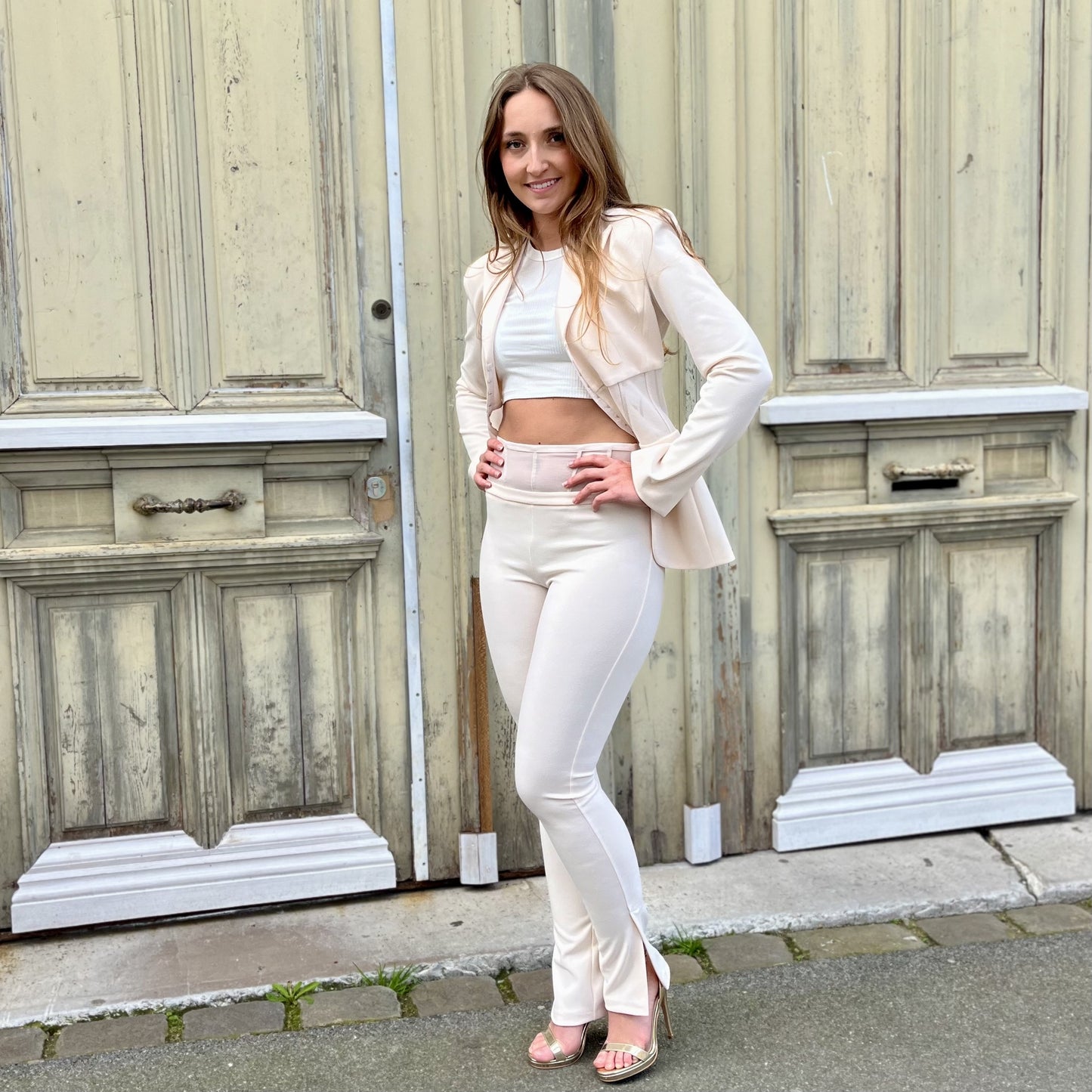 Pantalon skinny uni & insert transparent PORCELLANA