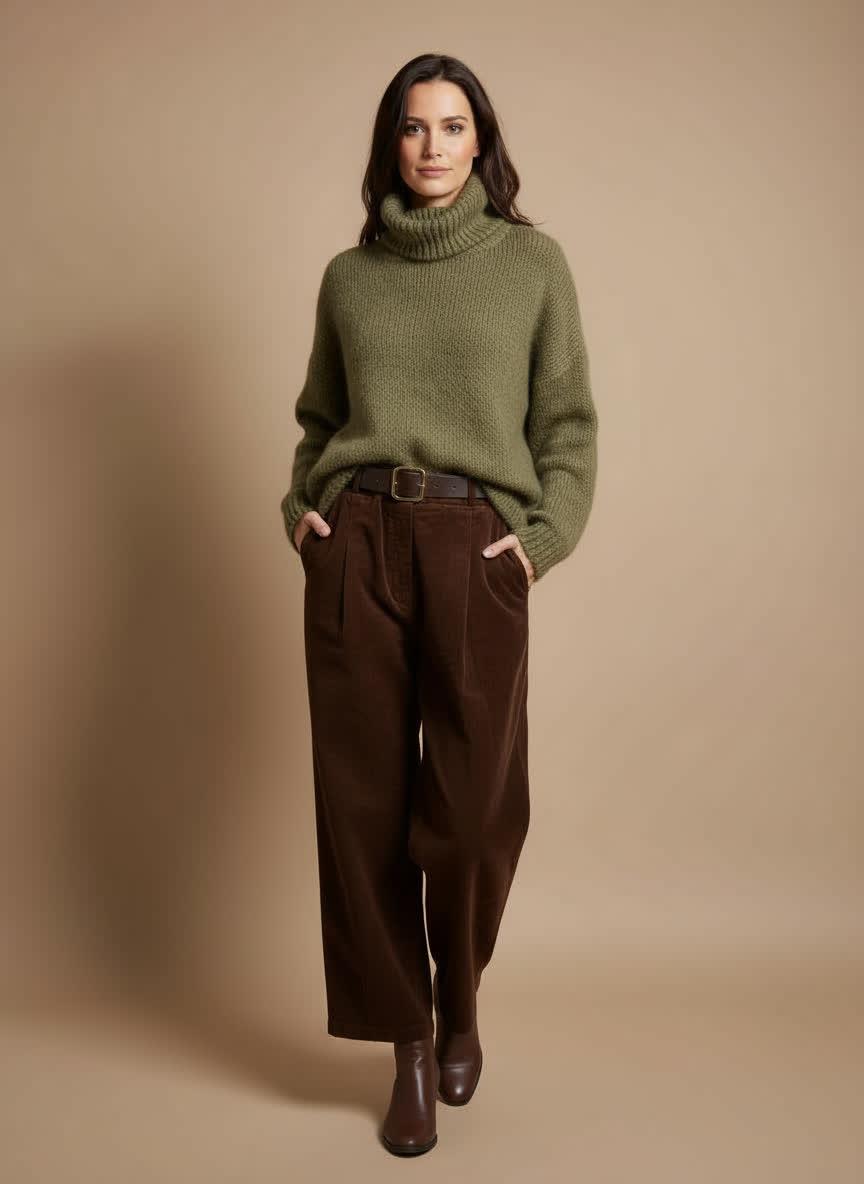 Pantalon velours Rosleyne - coupe carotte CHOCOLAT