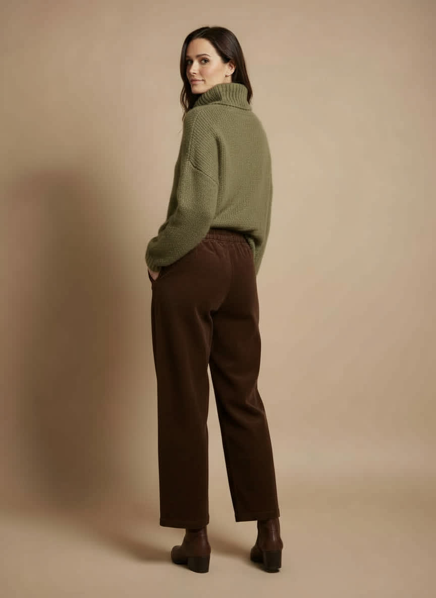 Pantalon velours Rosleyne - coupe carotte CHOCOLAT