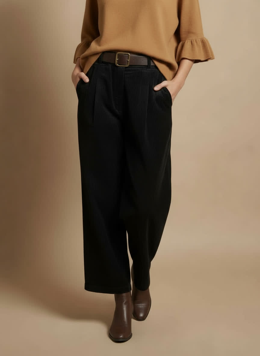 Pantalon velours Rosleyne - coupe carotte NOIR