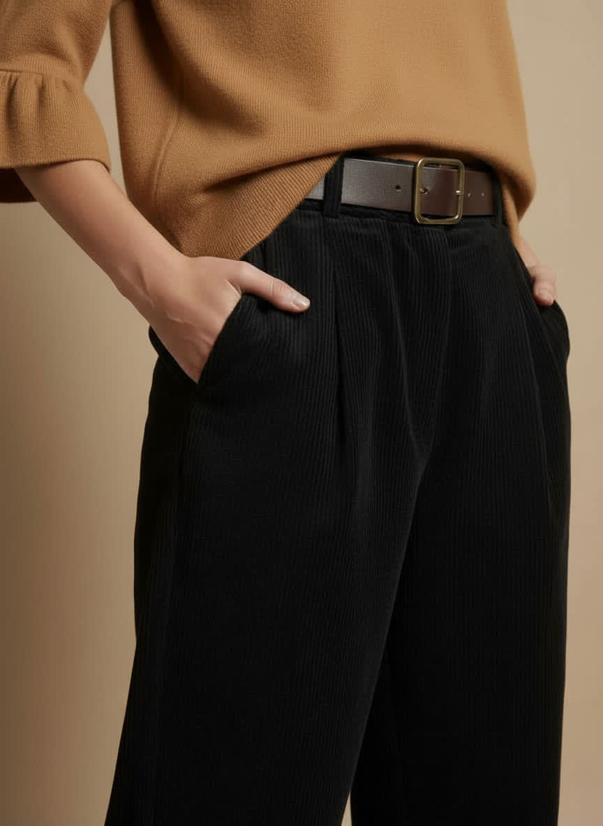 Pantalon velours Rosleyne - coupe carotte NOIR