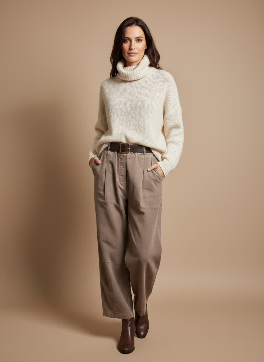 Pantalon velours Rosleyne - coupe carotte TAUPE